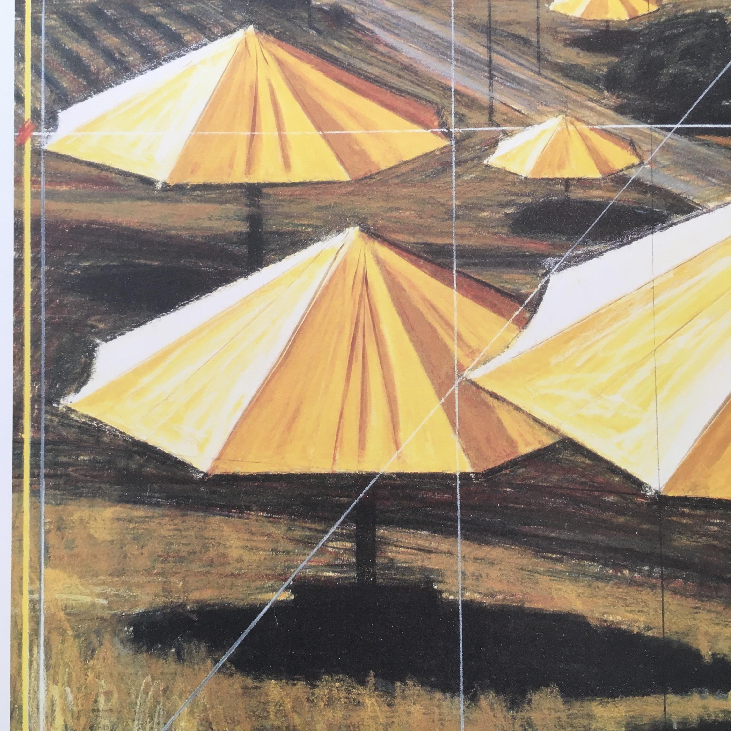 Christo 'The Umbrellas' Signed Print (California USA Yellow) - Beige Landscape Print by Christo and Jeanne-Claude