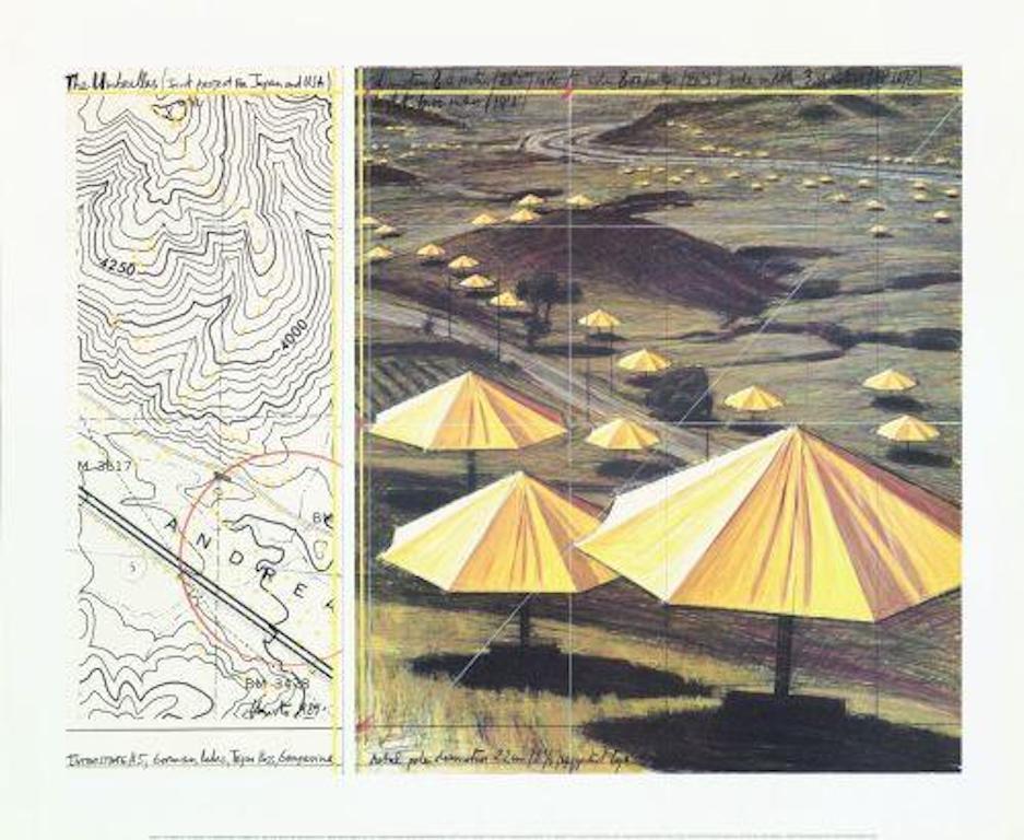 Christo and Jeanne-Claude Landscape Print - Christo 'The Umbrellas' Signed Print (California USA Yellow)