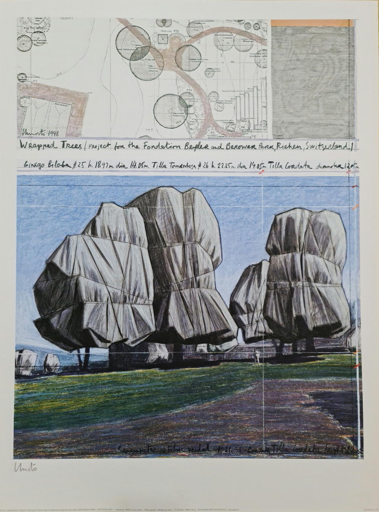 Christo, „Wrapped Trees Vertical“, Lithographie, „Vertikale Bäume“, 1998 – Print von Christo and Jeanne-Claude