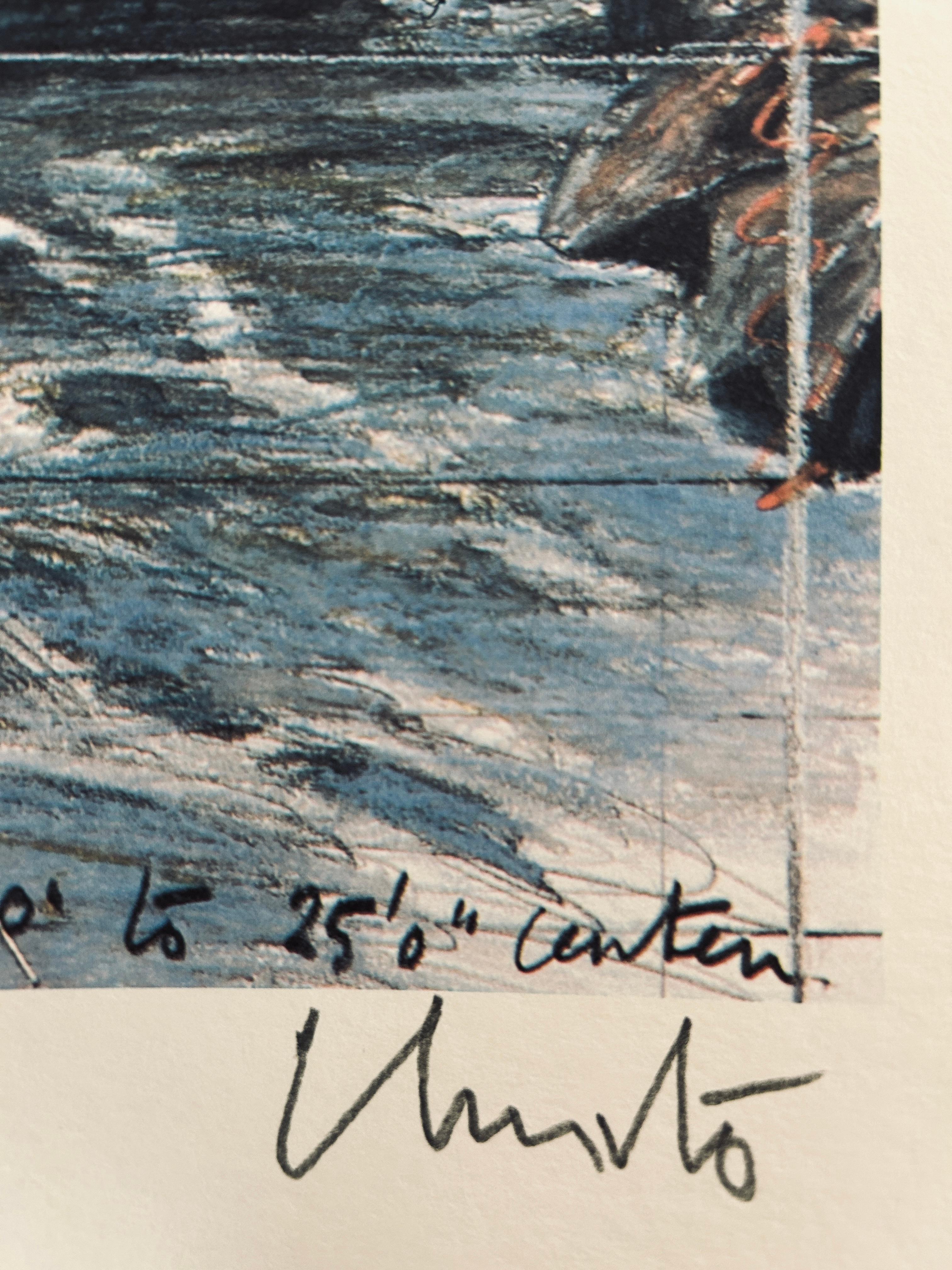 Sobre el río (desde arriba) Proyecto para el río Arkansas, CO, Impresión firmada - Print de Christo and Jeanne-Claude