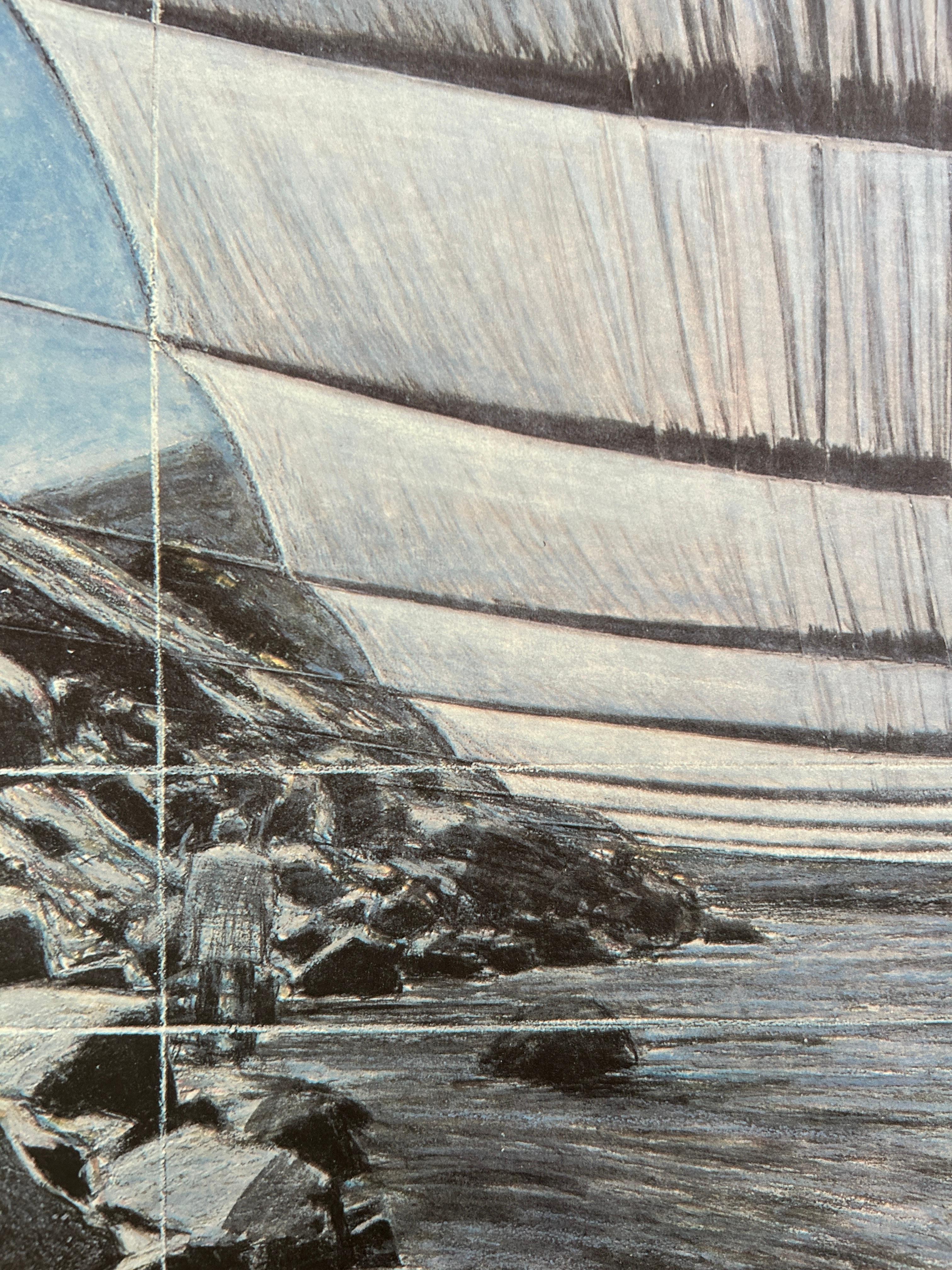 Sobre el río (desde abajo) Proyecto para el río Arkansas, CO Impresión firmada - Landscape Print Azul de Christo and Jeanne-Claude
