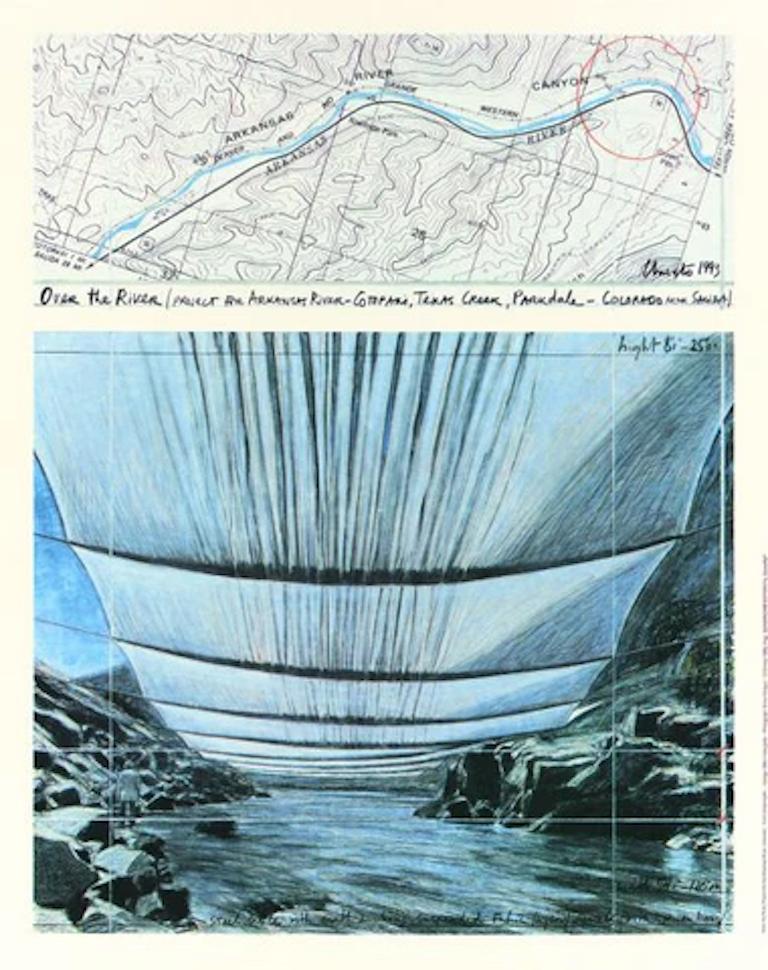 Landscape Print de Christo and Jeanne-Claude - Sobre el río (desde abajo) Proyecto para el río Arkansas, CO Impresión firmada