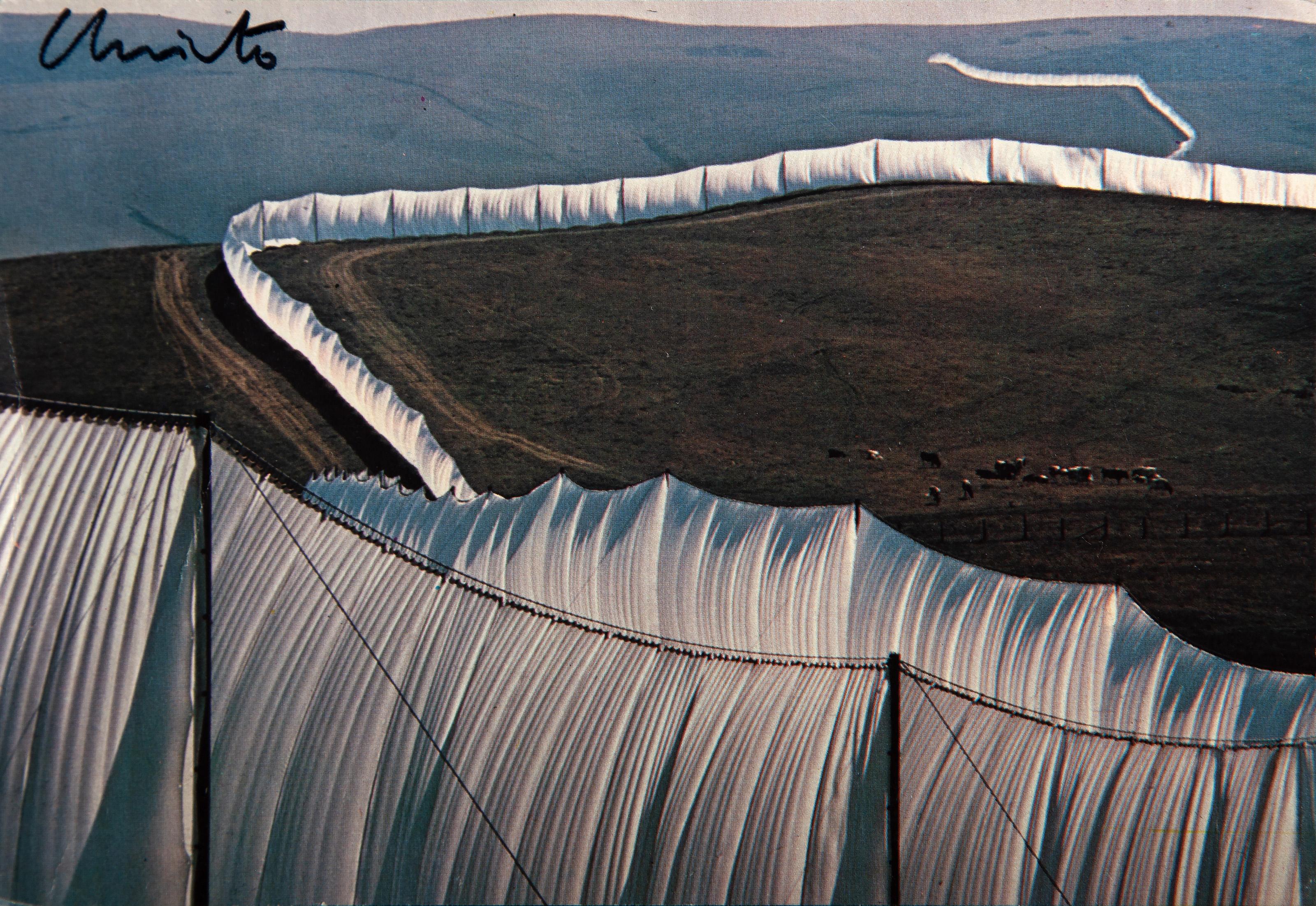  Christo and Jeanne-Claude, Bulgarian (1935 - 2020) - Running Fence Postcard, Medium: Postcard, signed in marker, Size: 4 x 6 in. (10.16 x 15.24 cm), Description: Image by Wolfgang Volz.