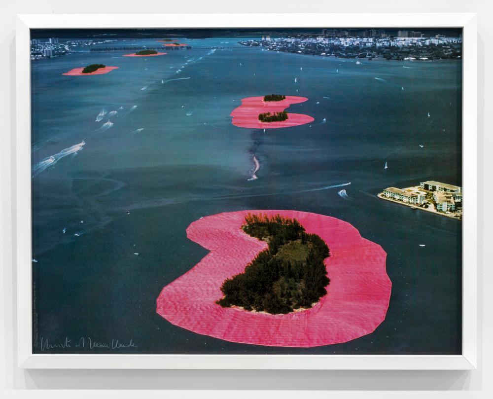 Christo and Jeanne-Claude Landscape Photograph - Surrounded Islands, Biscayne Bay, 1983, Signed Edition Poster, Pink Islands