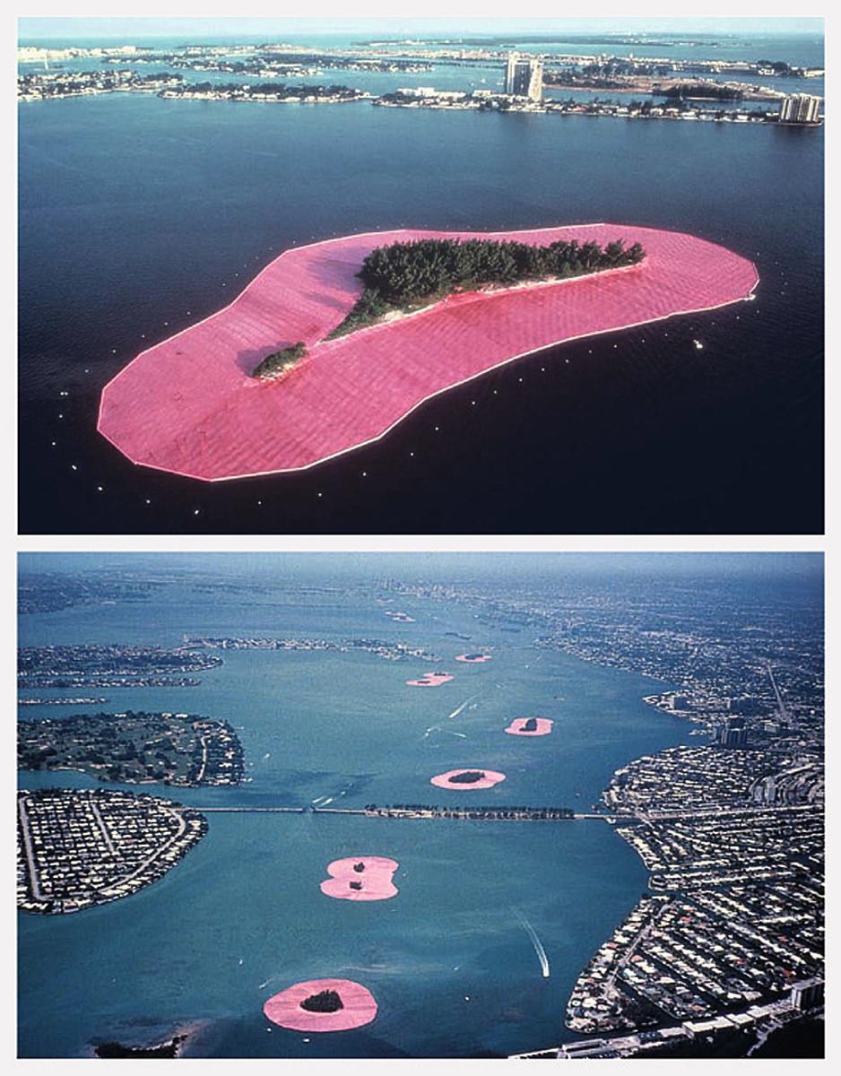 Surrounded Islands, Leporello, Concept Artist, Land Art, Contemporary Art - Black Landscape Print by Christo and Jeanne-Claude