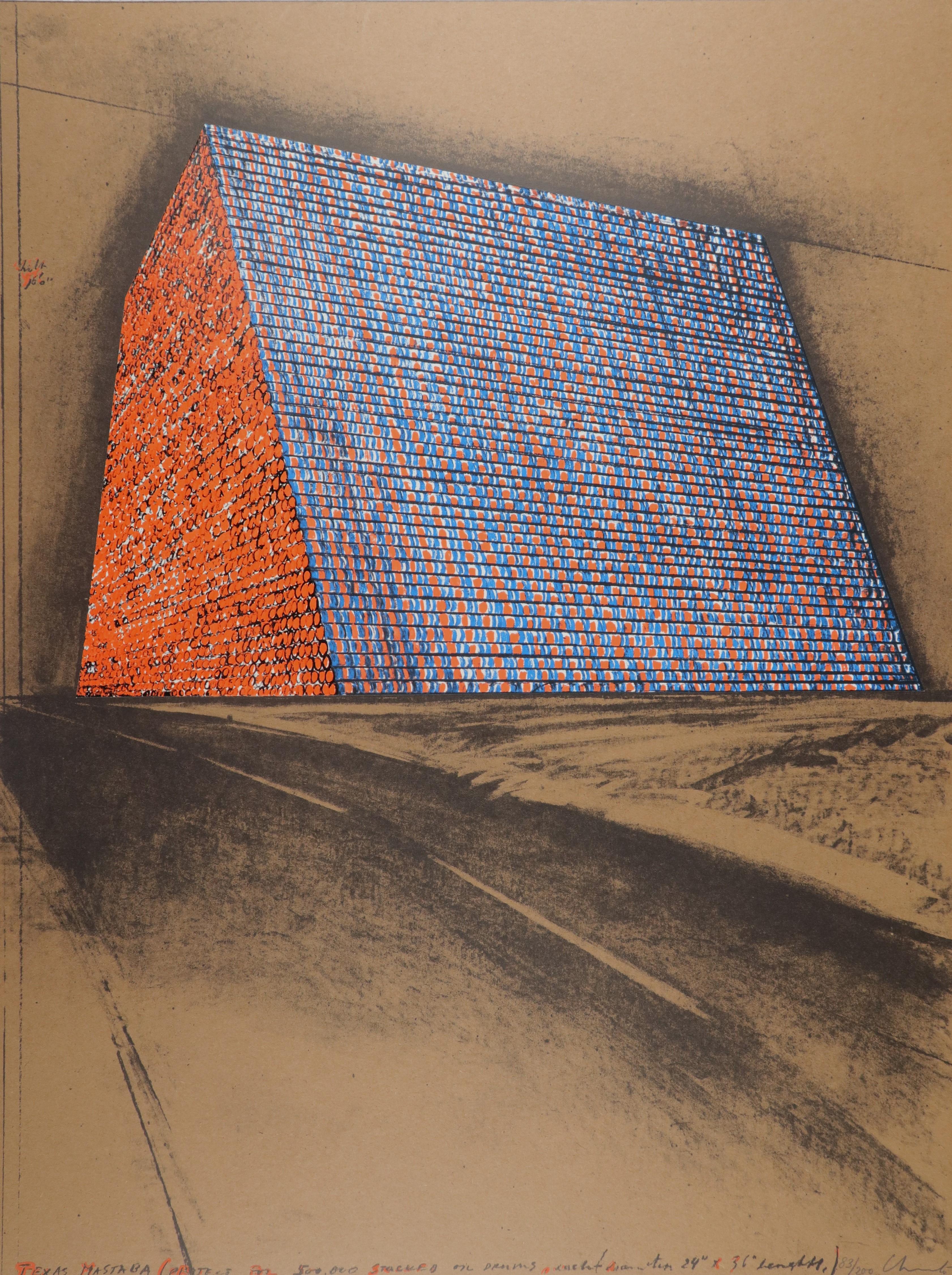 Christo and Jeanne-Claude Print - Texas Mastaba, Project for 500, 000 Stacked Oil Drums -- Christo & Jeanne Claude