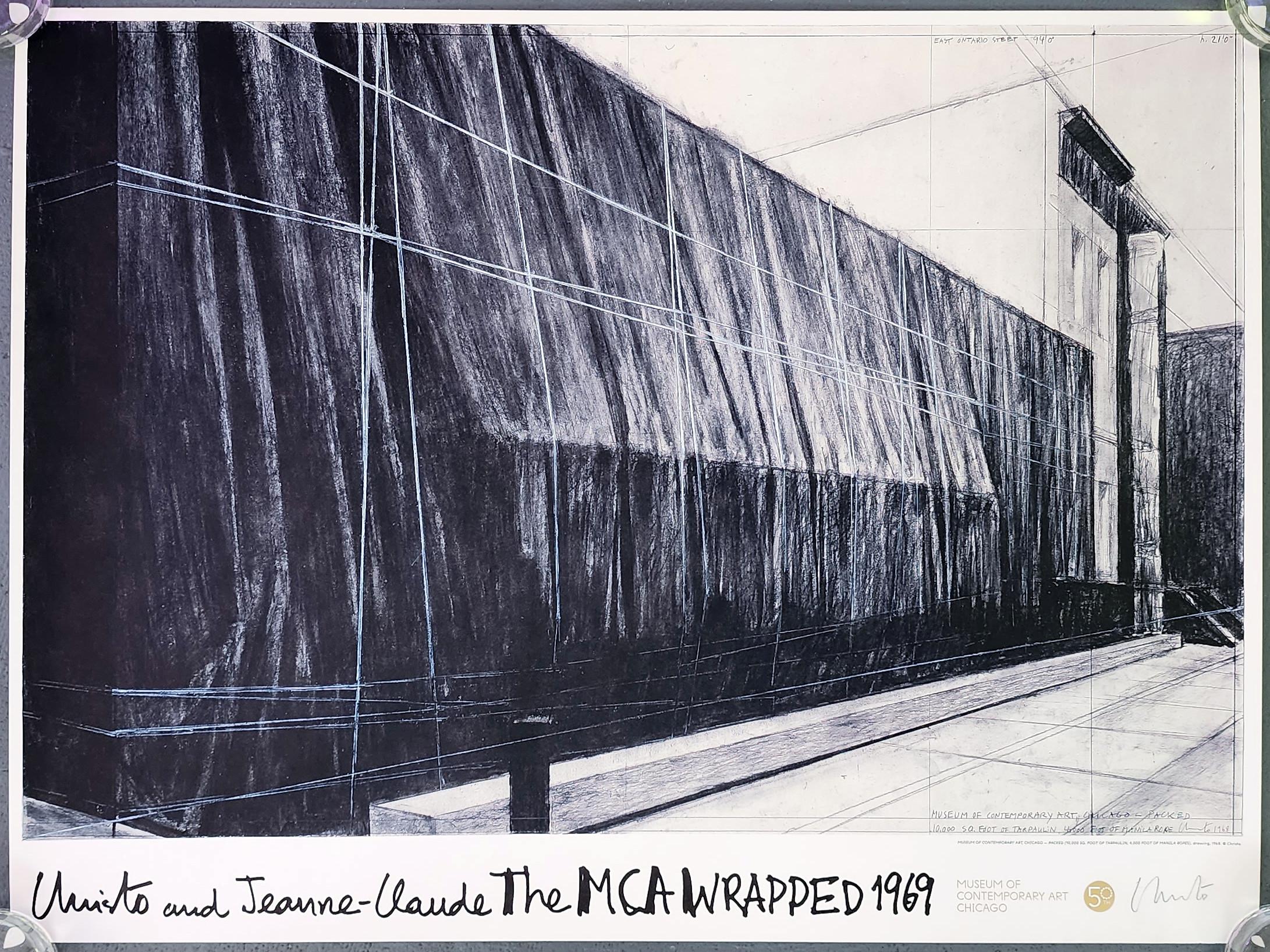 The MCA "Wrapped" 1969 (wrapping art, public installations, conceptual art) - Print by Christo and Jeanne-Claude