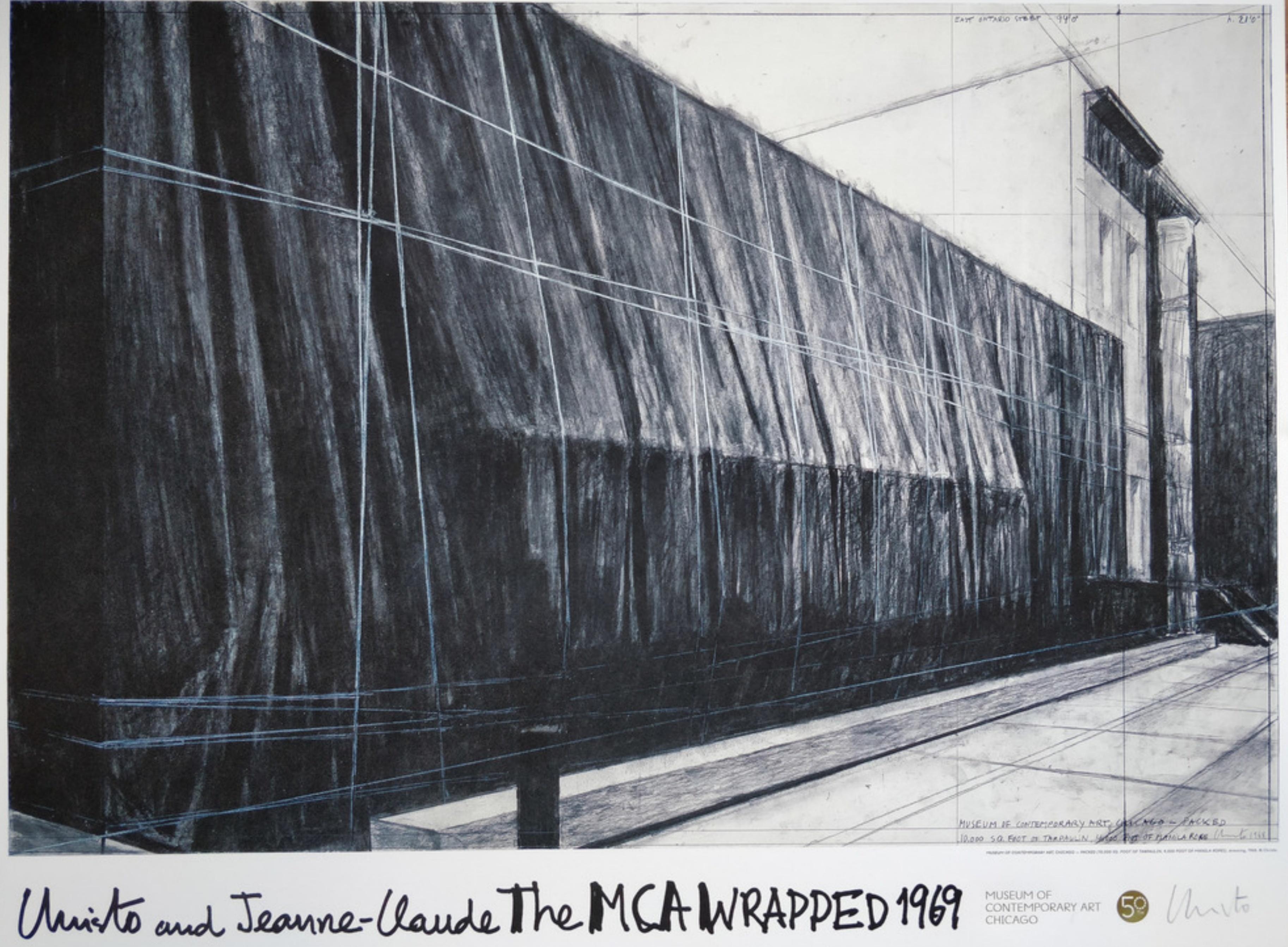 Christo and Jeanne-Claude Abstract Print - The Wrapped (MCA), Chicago 1969 (Limited Edition of 200, Hand Signed by Christo)