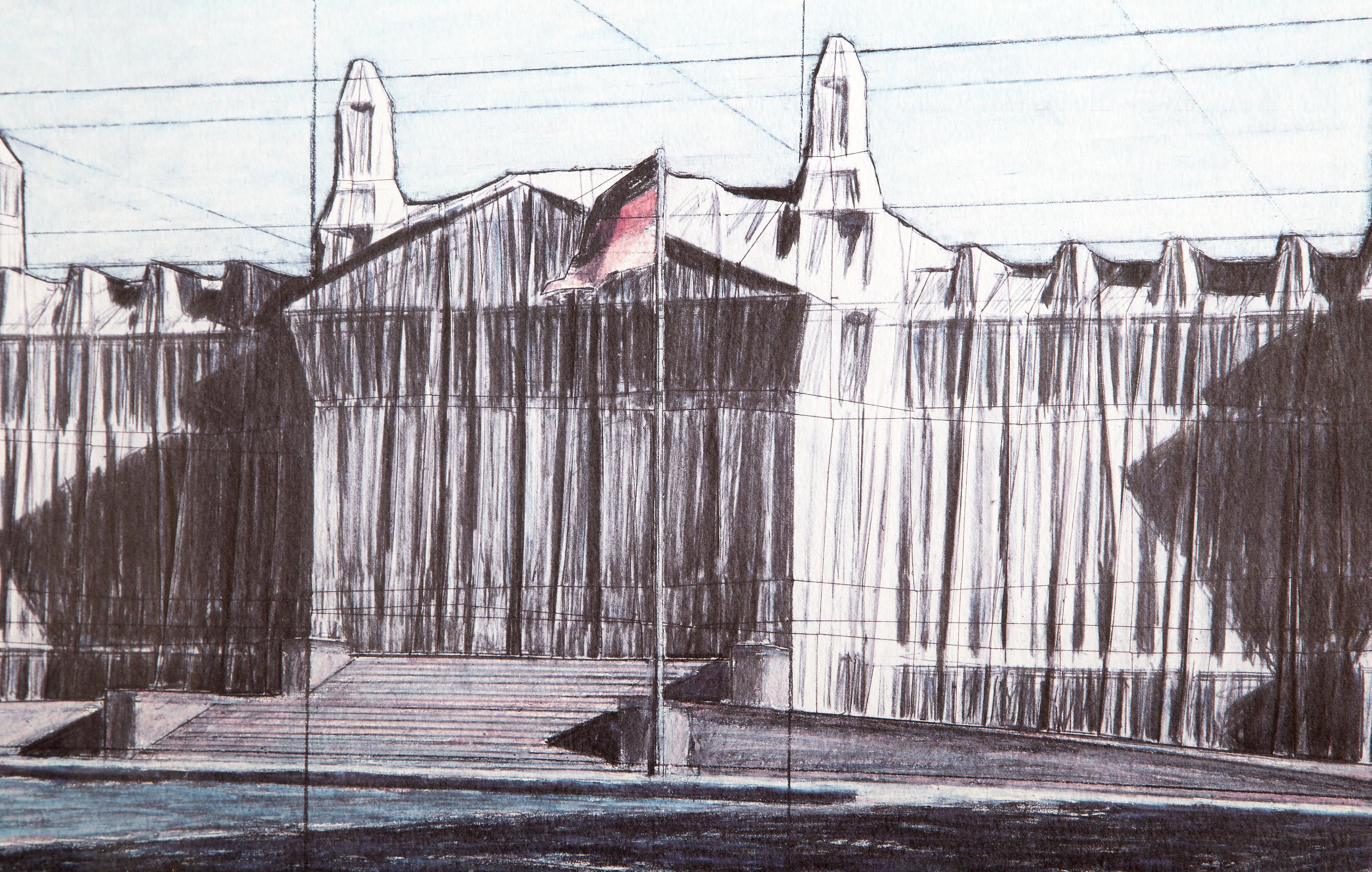 Eingewickelter Reichstag, Zeitgenössische Lithographie von Christo und Jeanne-Claude – Print von Christo and Jeanne-Claude