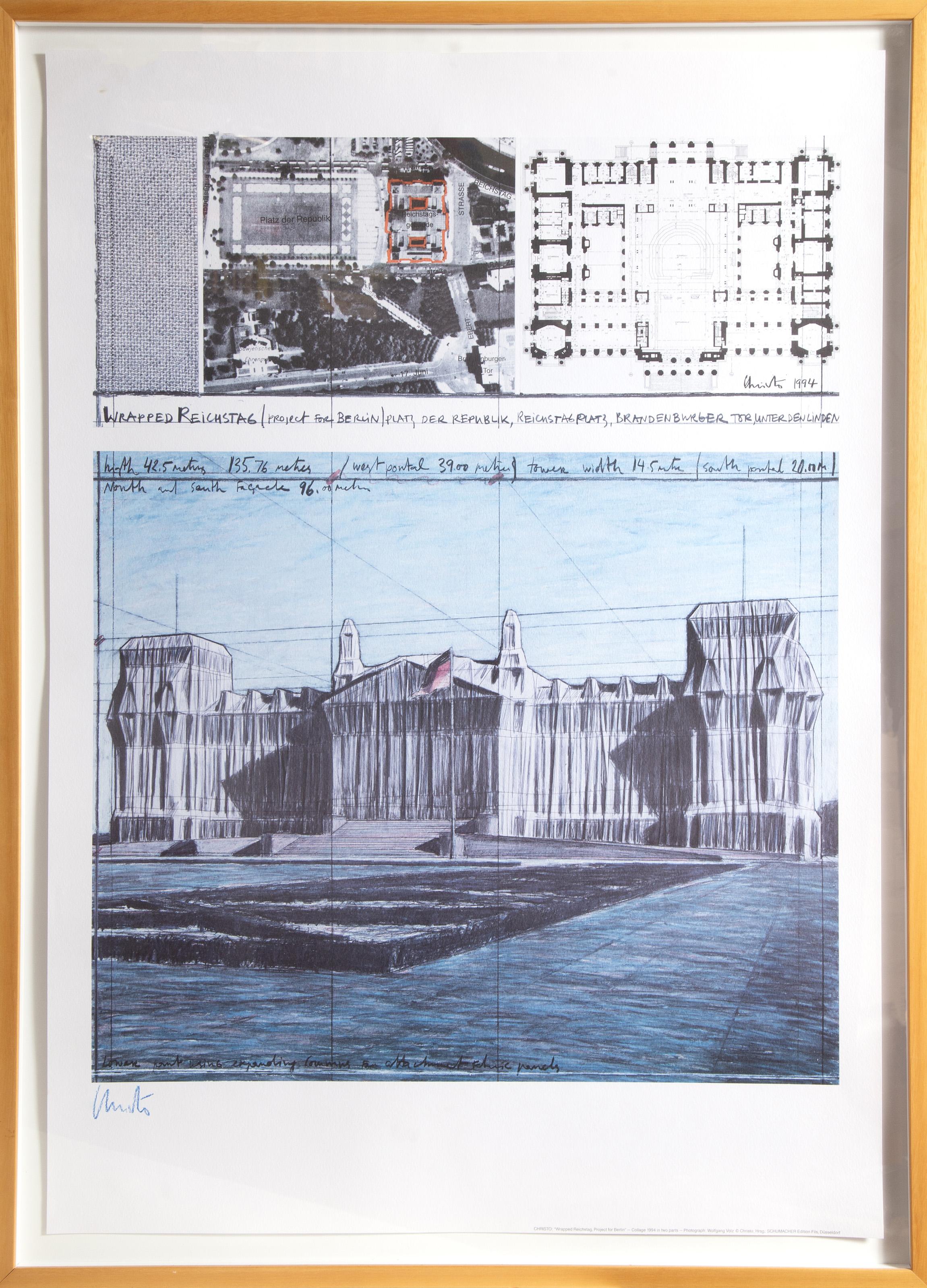 Christo and Jeanne-Claude Landscape Print – Eingewickelter Reichstag, Zeitgenössische Lithographie von Christo und Jeanne-Claude