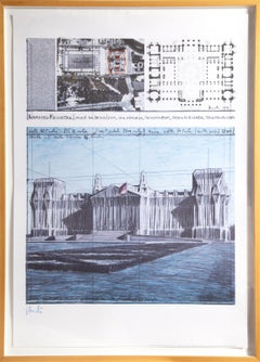 Eingewickelter Reichstag, Zeitgenössische Lithographie von Christo und Jeanne-Claude