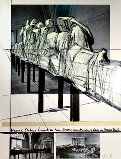 "Wrapped Statues, Aegina Temple" Large screen print with collage.