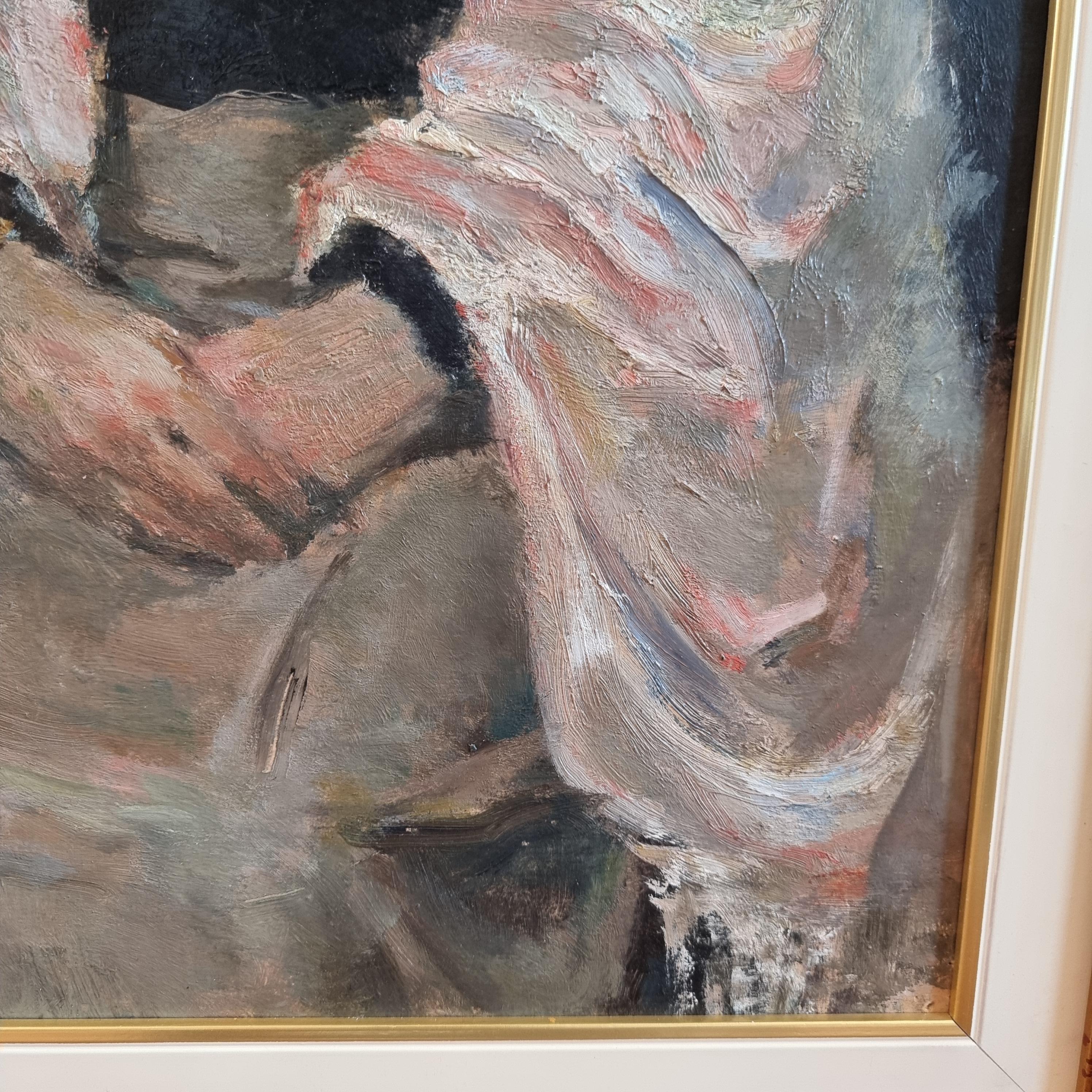 Woman with Scarf - Christo 1955 Oil on Cardboard For Sale 5