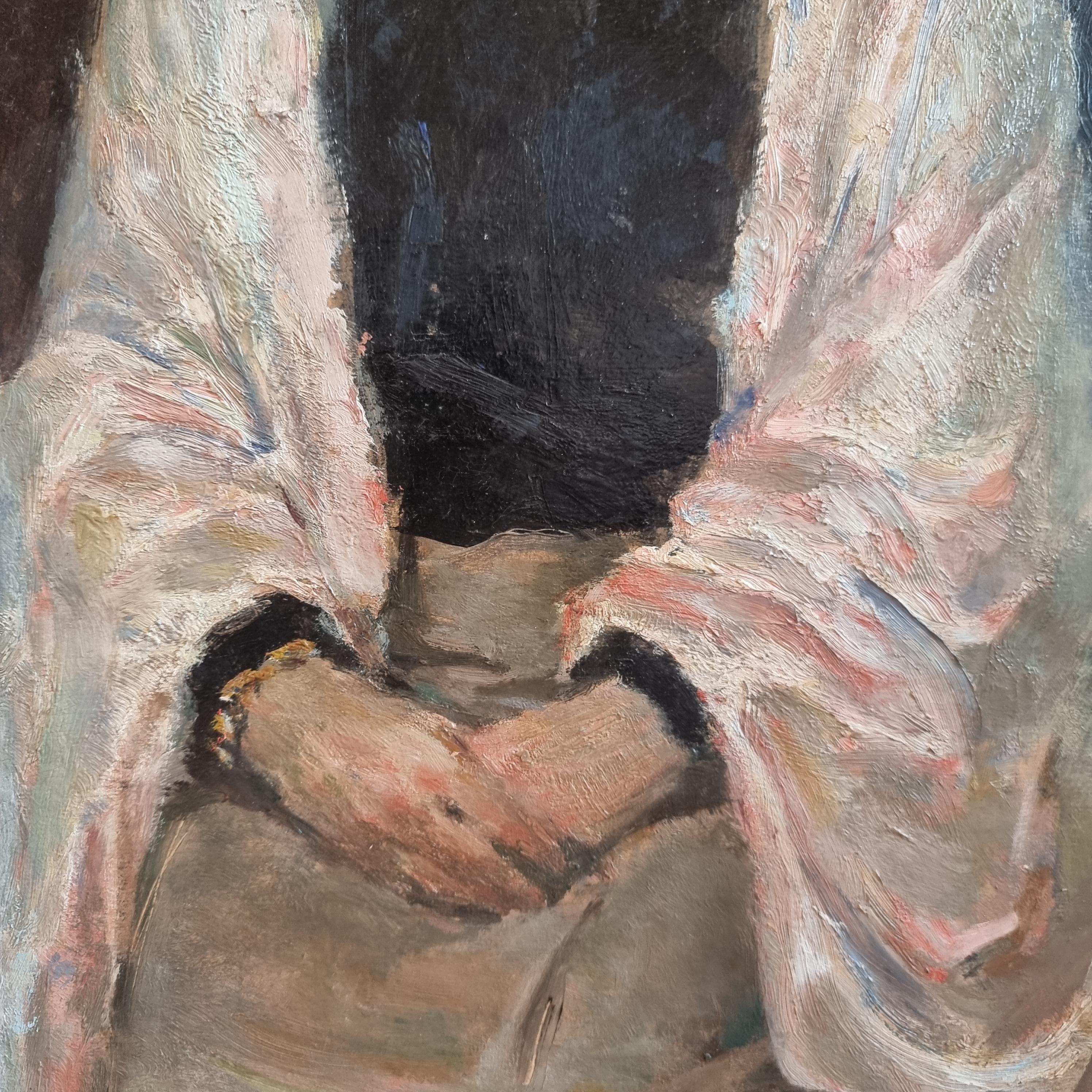 Woman with Scarf - Christo 1955 Oil on Cardboard For Sale 6