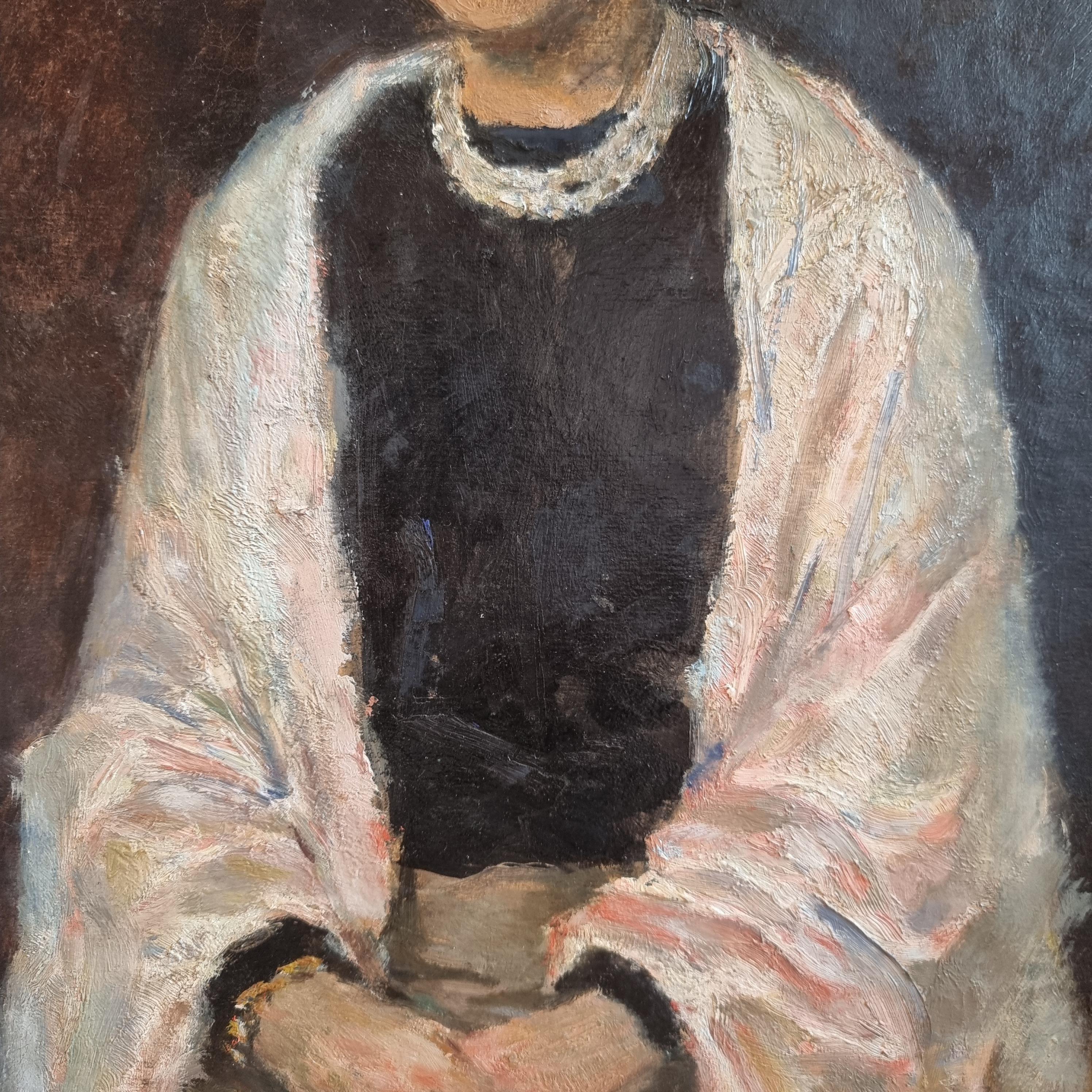 Woman with Scarf - Christo 1955 Oil on Cardboard For Sale 7