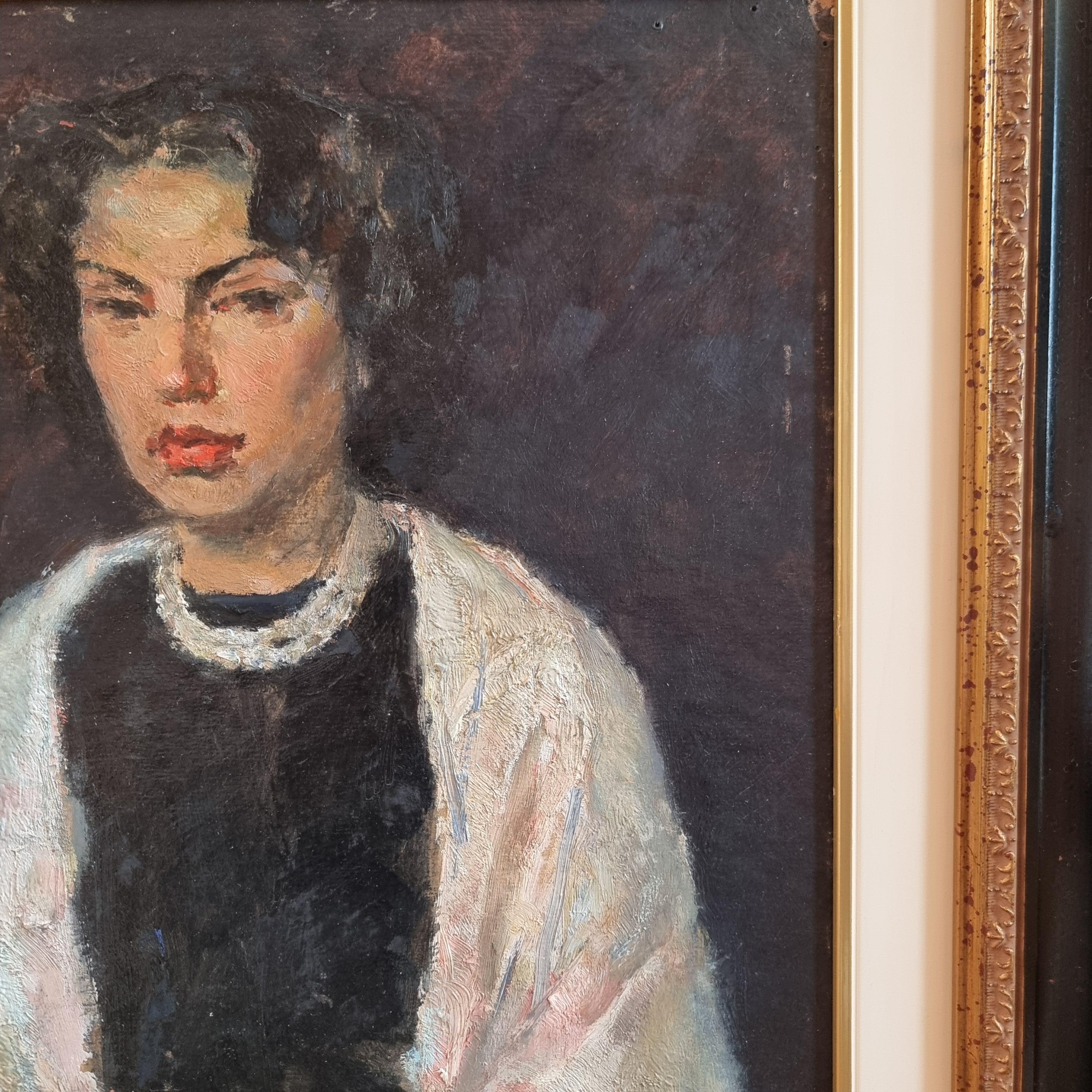 Woman with Scarf - Christo 1955 Oil on Cardboard For Sale 8