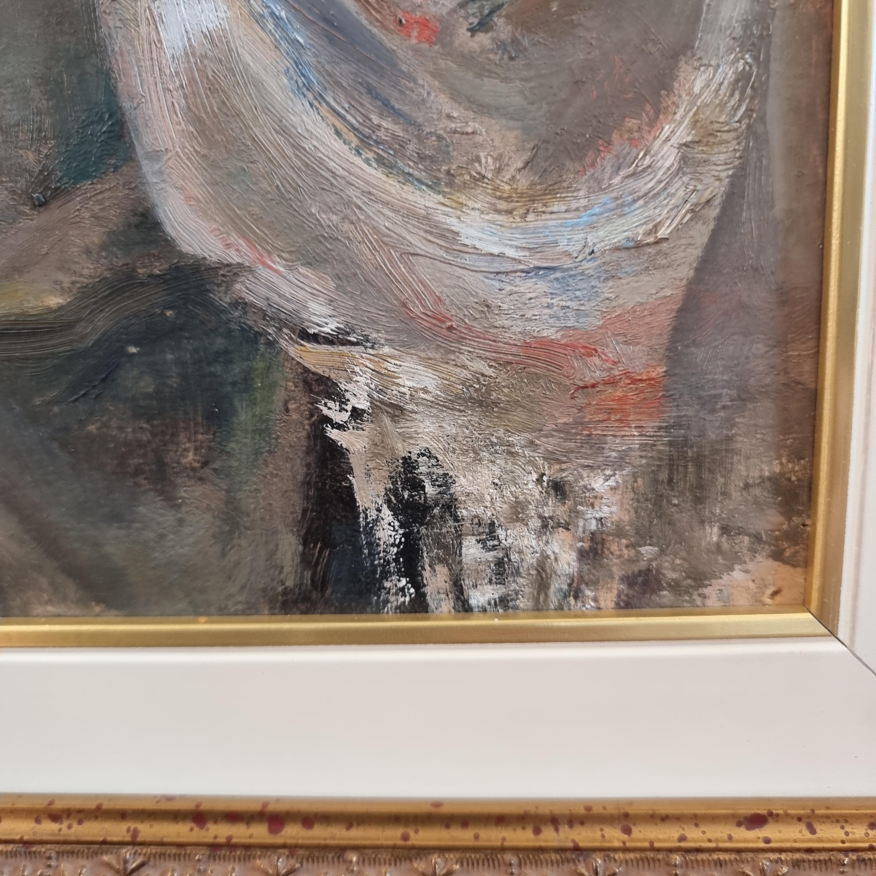Woman with Scarf - Christo 1955 Oil on Cardboard For Sale 9