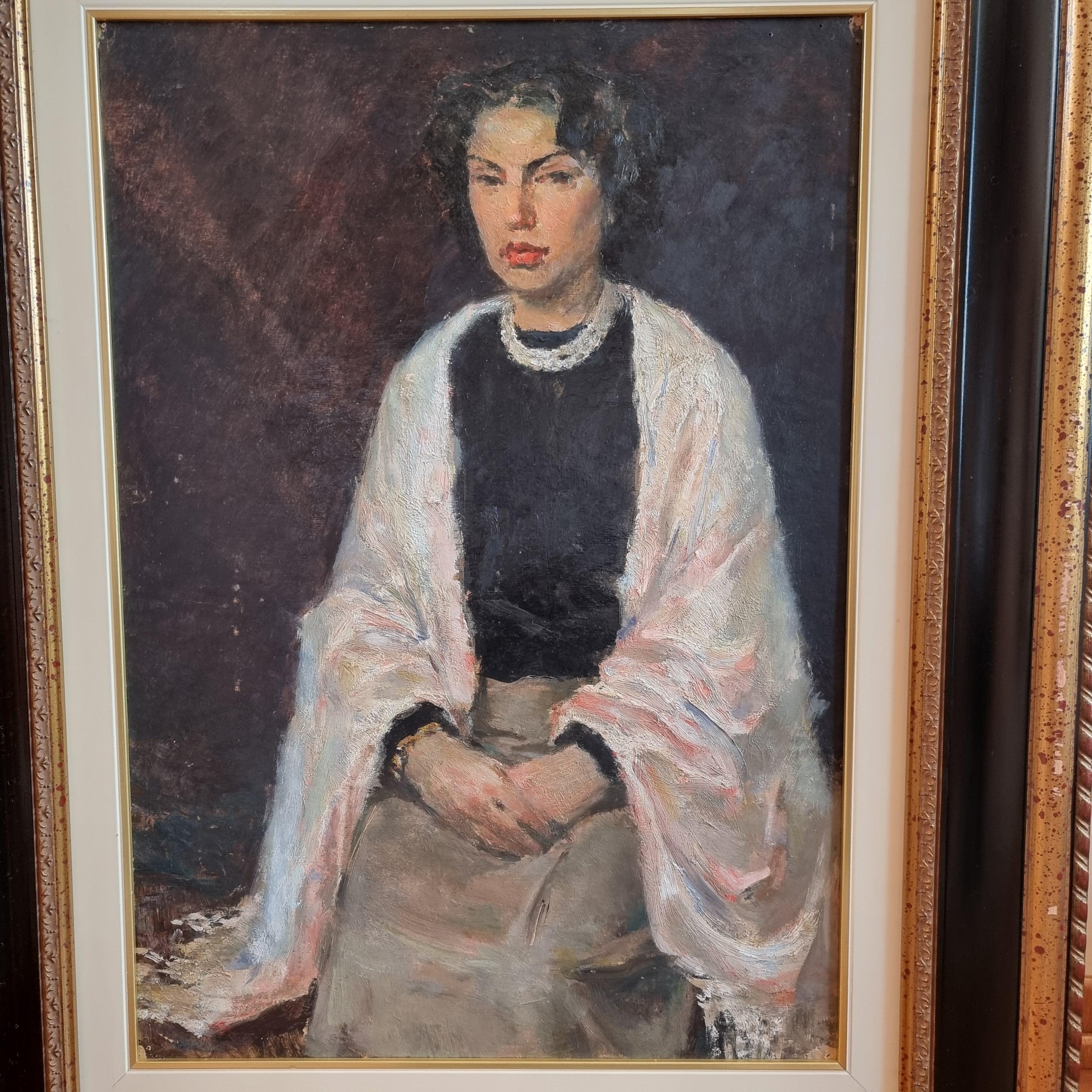 49.5 x 35 cm 
Artwork unsigned - Christo 1955

Provenance
Private collection, Bulgaria
This artwork hasn't been exposed for 70 years.
This portrait artwork had been awarded with the highest price in 1955 by the  jury.

This work is accompanied by a
