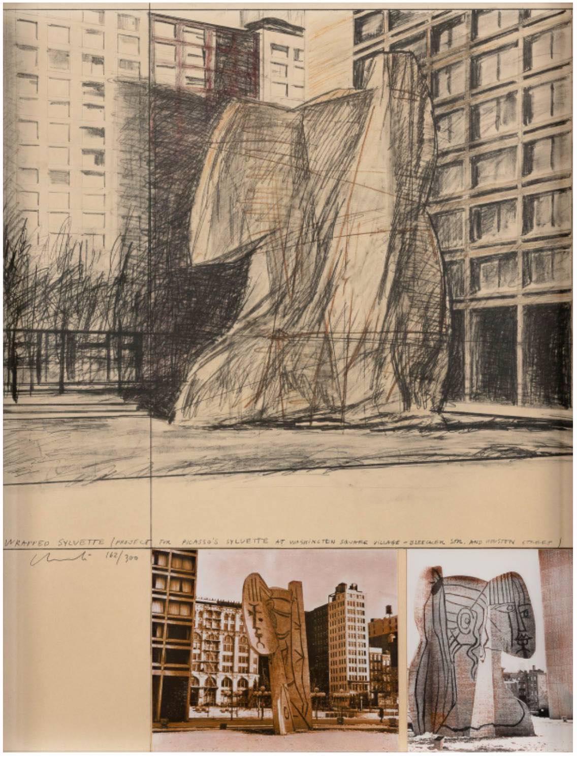 Wrapped Sylvette, Project for Washington Square Village, New York, from: Hommage à Picasso
Lithograph signed in pencil and numbered 162/300.
Sheet: 64 x 48,5 cm
USA 1972.