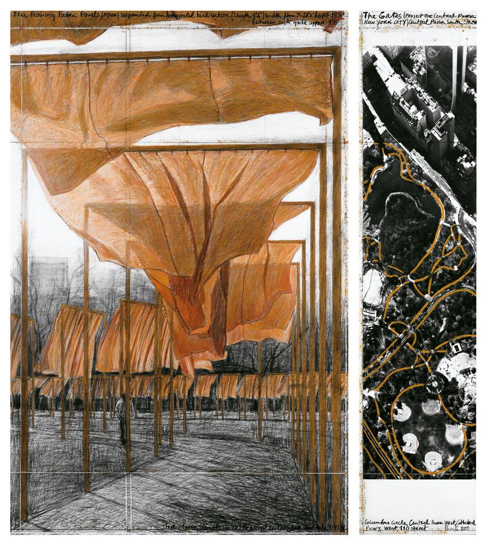 XXIe siècle et contemporain Christo & Jeanne-Claude, The Gates, Livre signé en édition limitée et carré en tissu d'origine en vente
