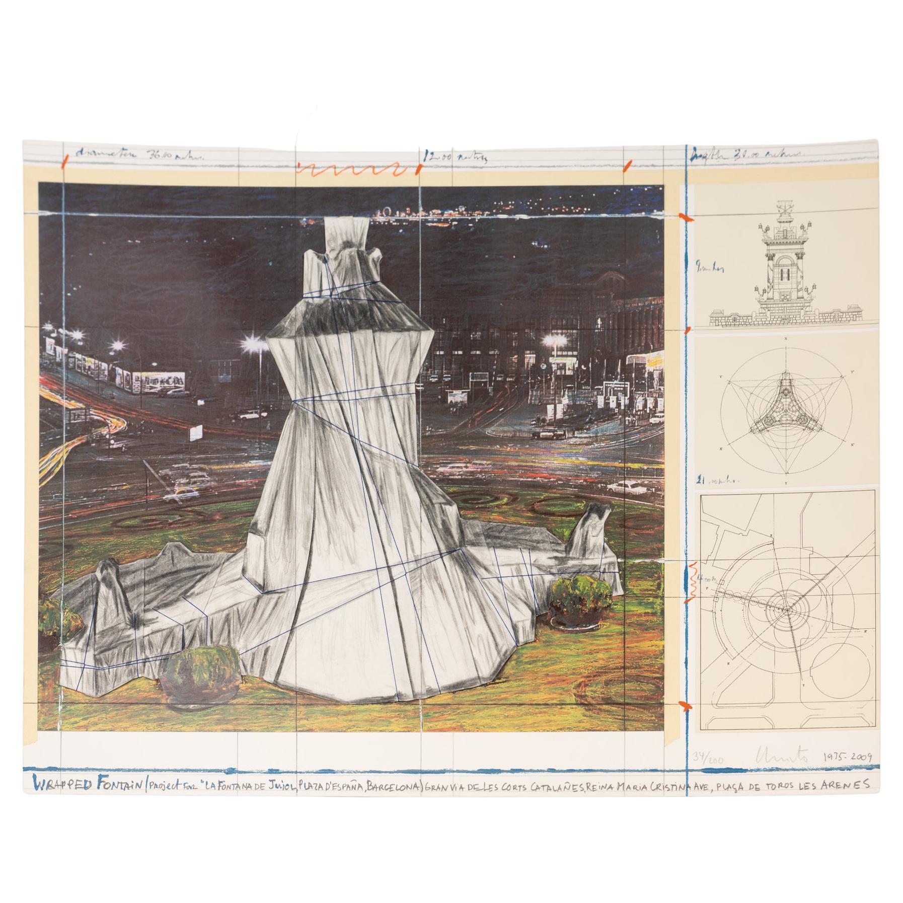 Christo Lithograph-Collage 'Wrapped Fountain', 2009