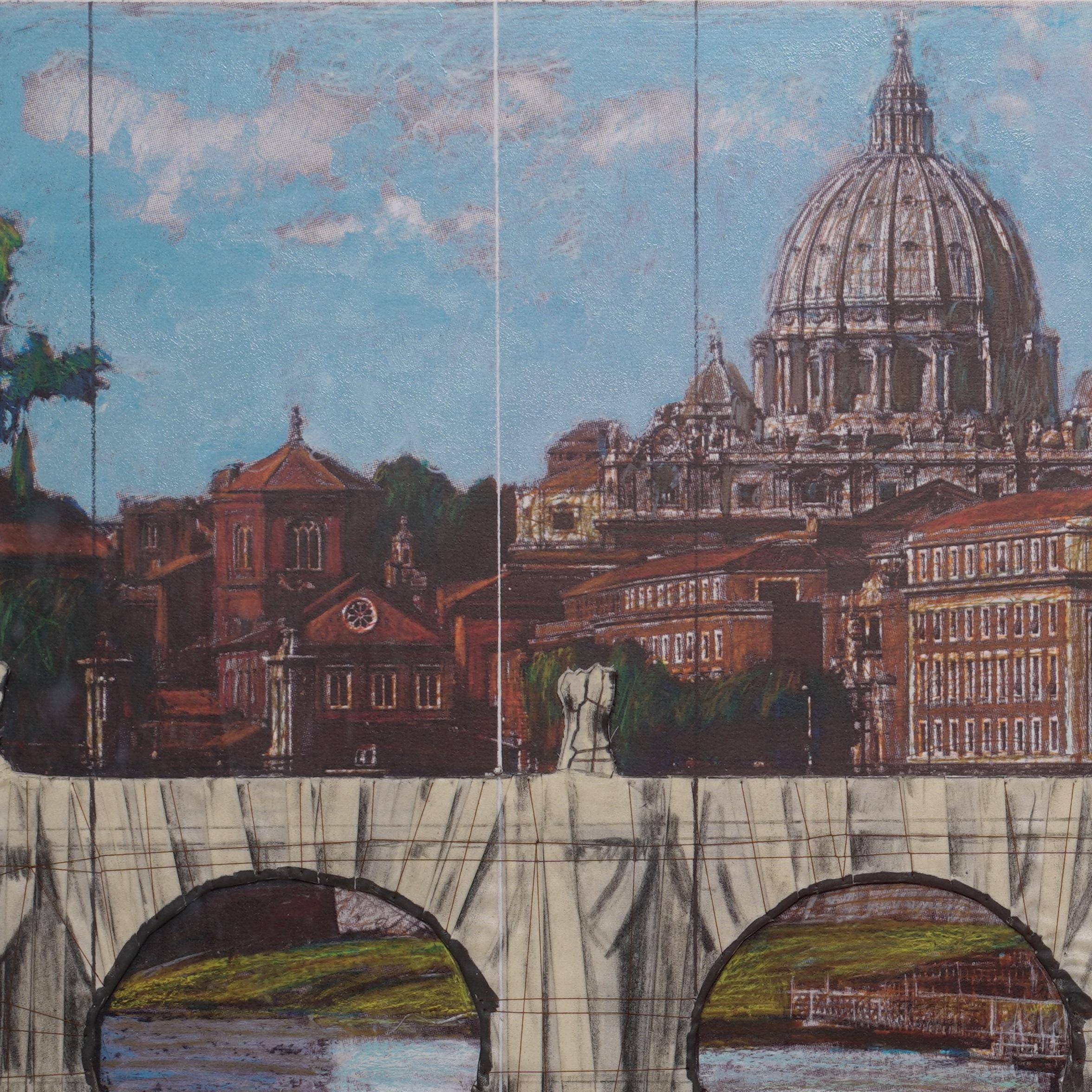 Ponte Sant’Angelo -Christo, Contemporary, 21st Century, Collage, Limited Edition For Sale 1