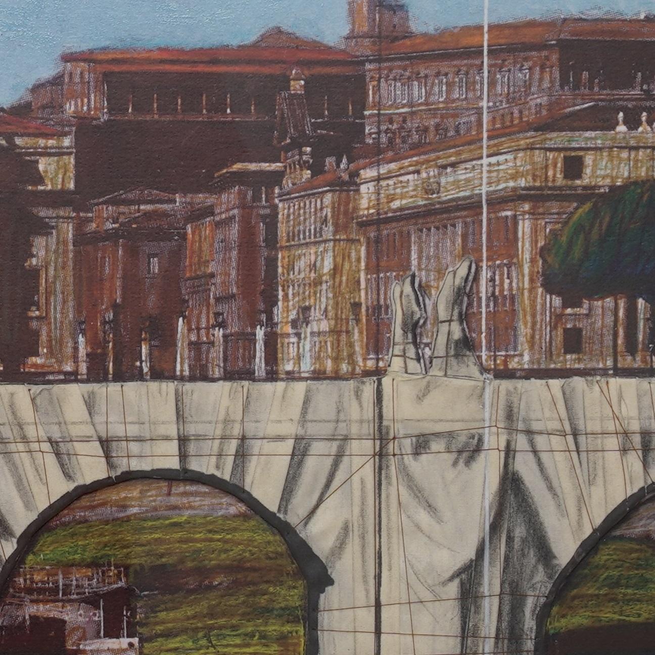 Ponte Sant’Angelo -Christo, Contemporary, 21st Century, Collage, Limited Edition For Sale 2