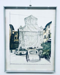 Christo ( 1935 – 2020 ) – Screenprint with collage of fabric, twine and staples