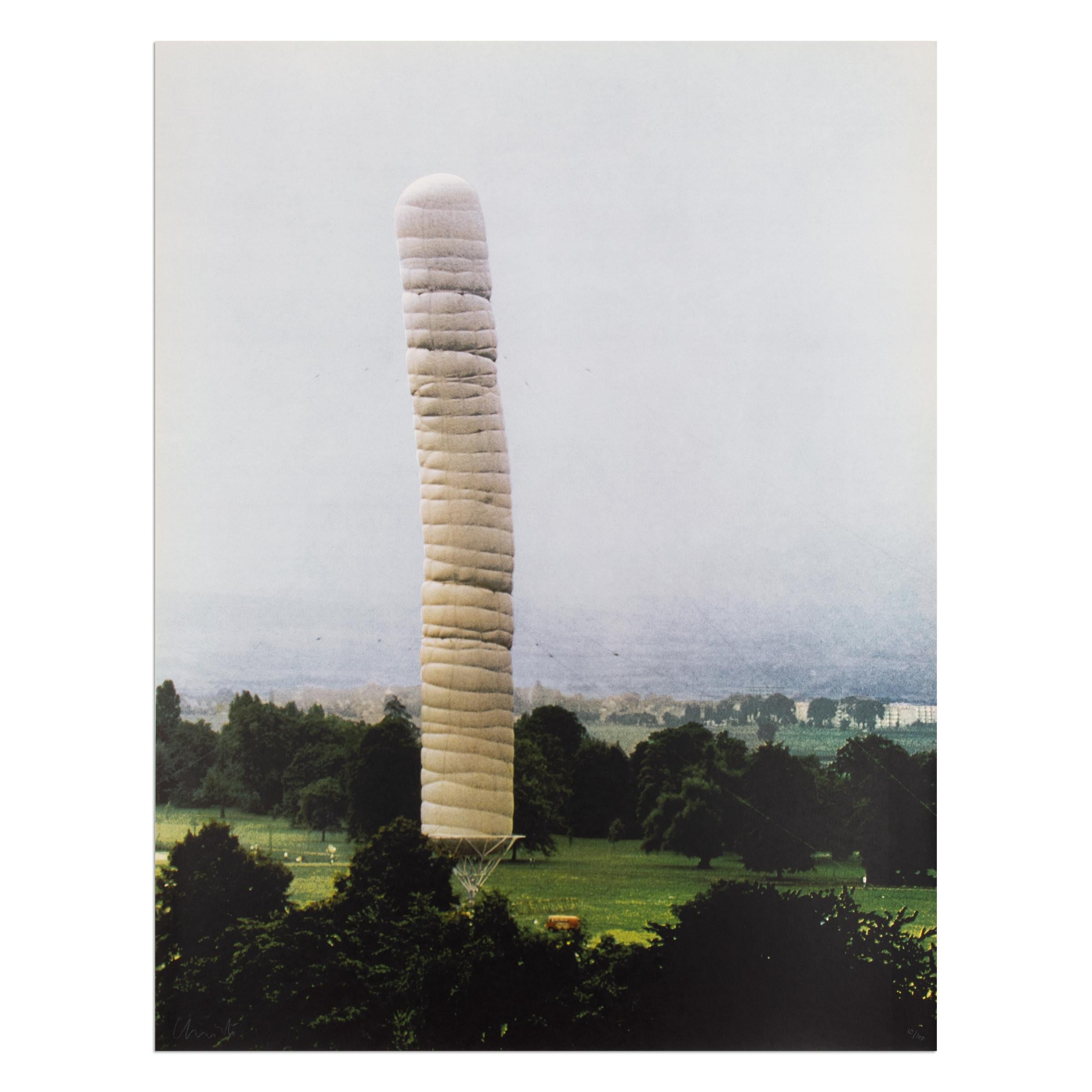 Christo (American-Bulgarian, b. 1935)
5600 Cubicmeter Package (from Monuments), 1968
Medium: Offset lithograph on Bristol board
Dimensions: 70 × 54.5 cm (27 3/5 × 21 1/2 in)
Edition of 100: Hand-signed and numbered in pencil
Printer: Hans-Peter