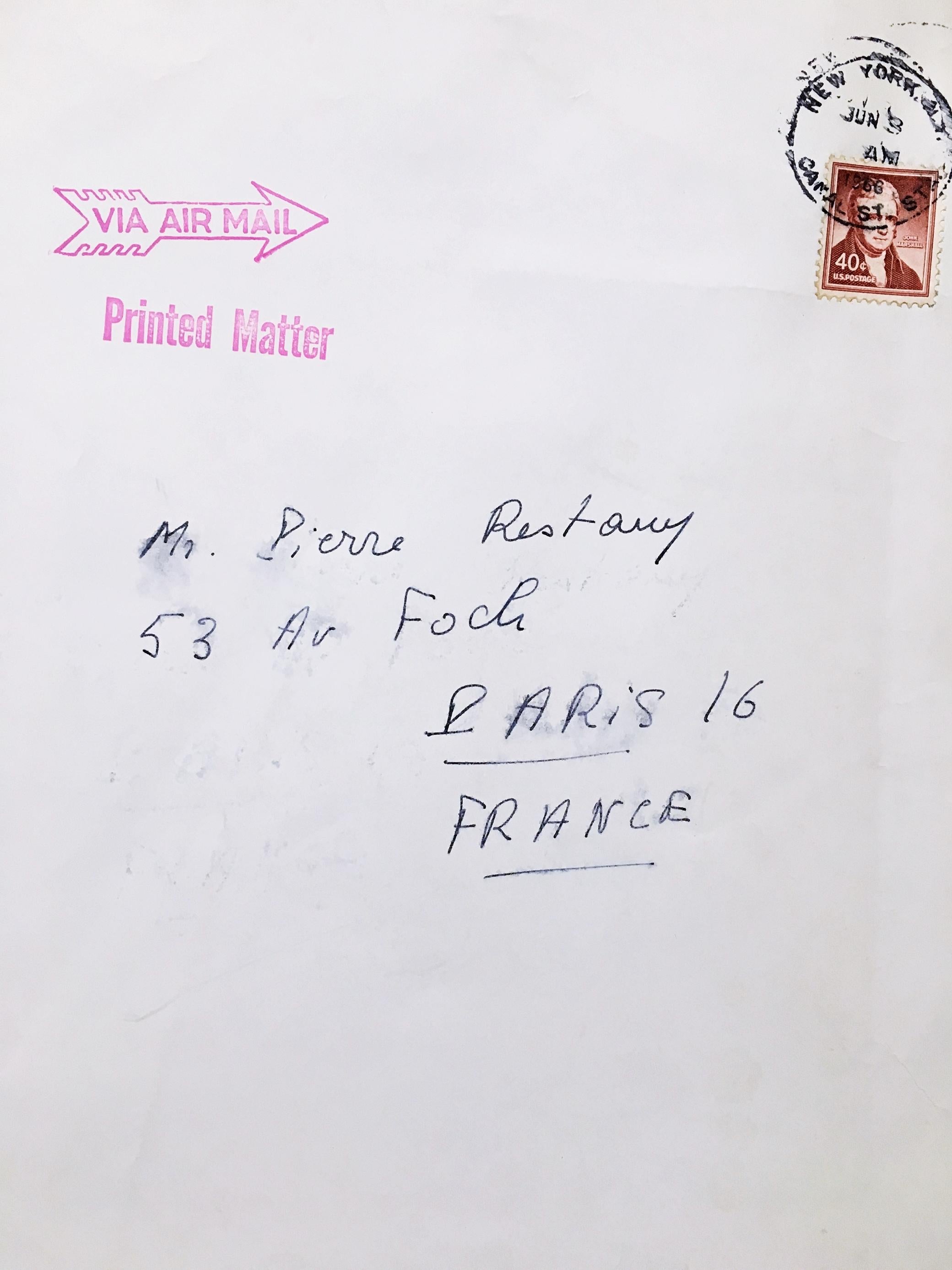 Christo bei Leo Castelli, Einladung, handsigniert von Christo an Pierre Restany im Angebot 6