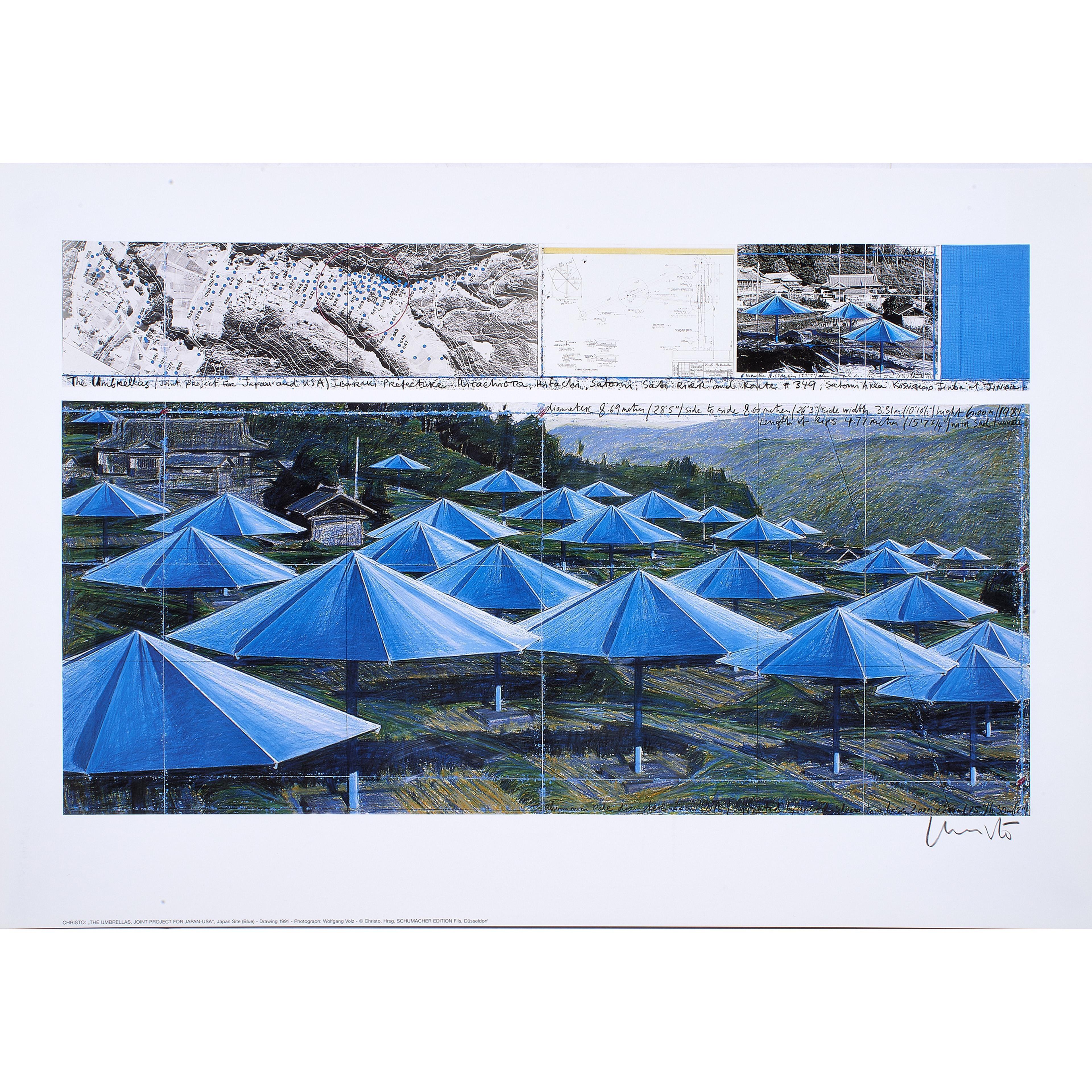 Christo 'The Umbrellas - Joint Project for Japan and USA' (Blue) Signed Print