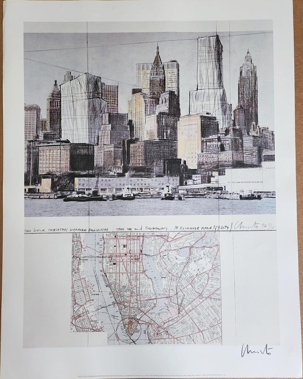 CHRISTO 'TWO LOWER MANHATTAN WRAPPED BUILDINGS - 1985' - Print by Christo