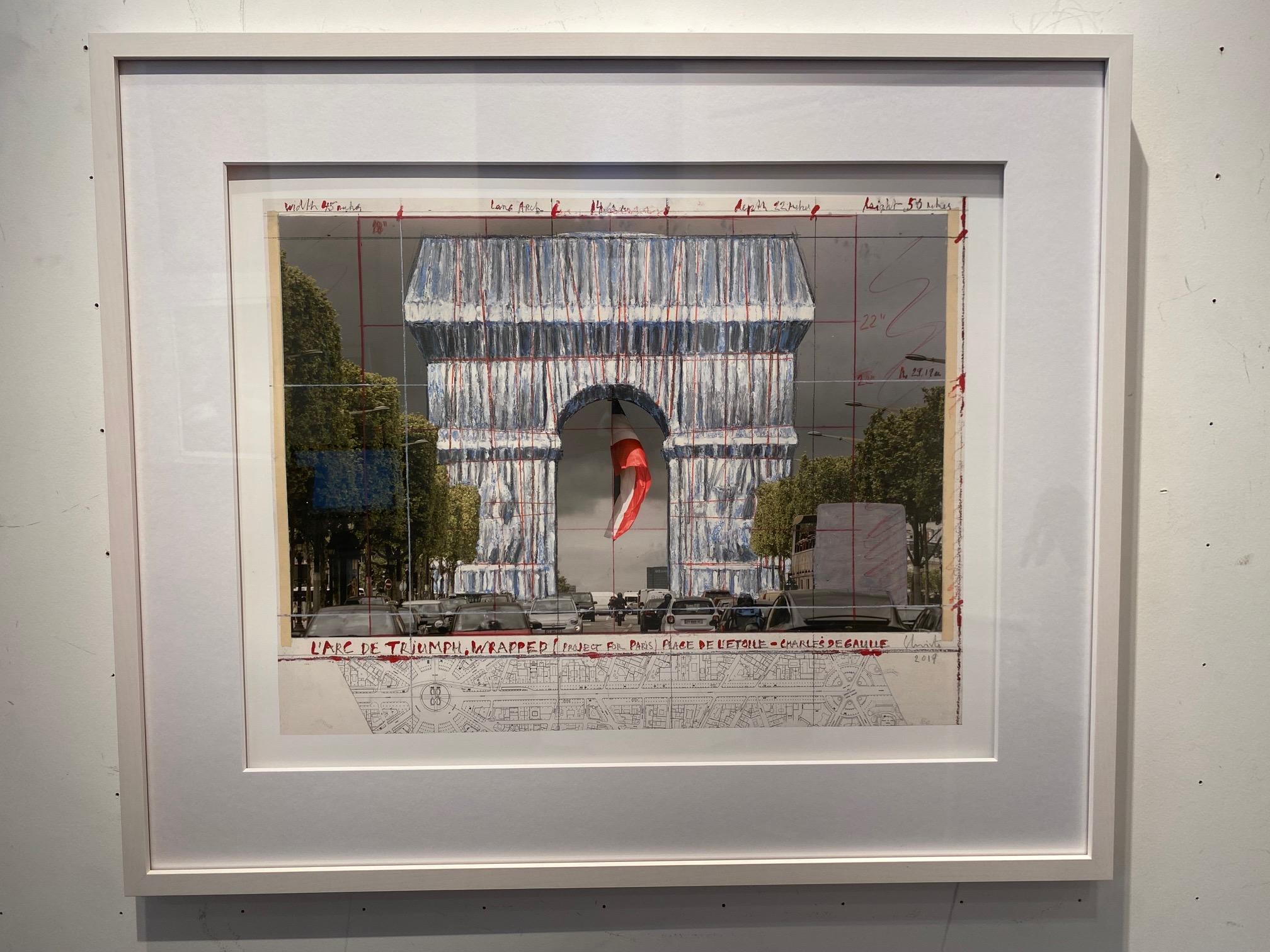 L'Arco di Trionfo, confezionato  - litografia originale d'arte moderna di Christo Parigi 2