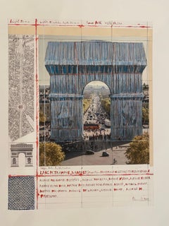 L'Arc de Triomphe, wrapped  - original Christo modern art lithograph Paris