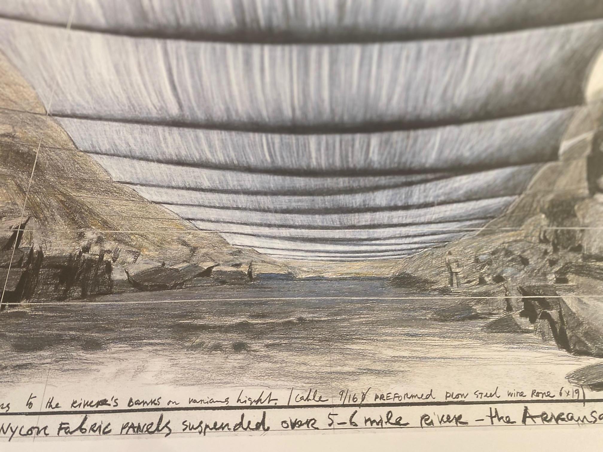 Sobre el río - arte moderno original de Christo Arkansas río desde abajo firmado en venta 2