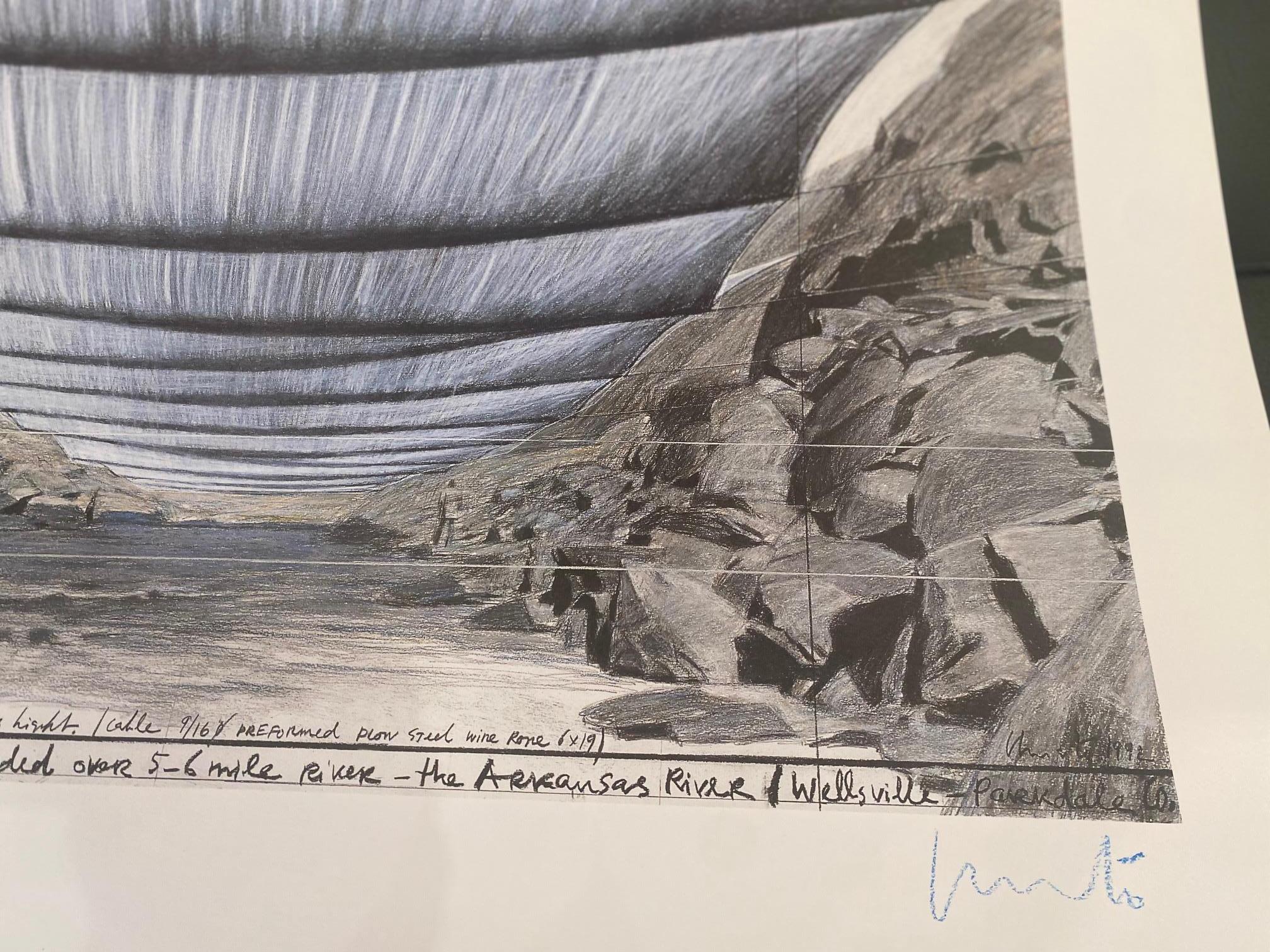 Over the River - original Christo modern art Arkansas river from below signed  For Sale 2