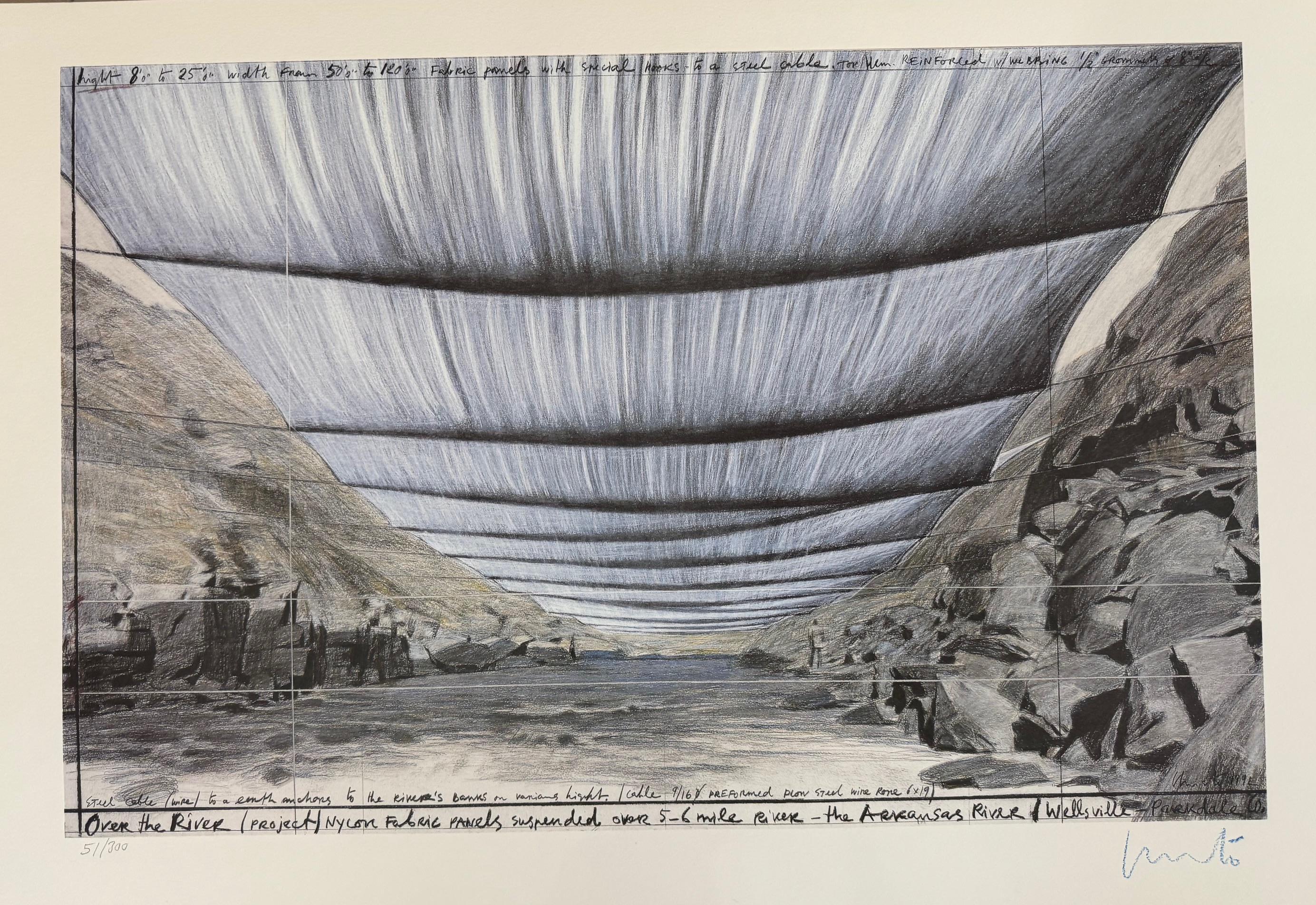 Sobre el río - arte moderno original de Christo Arkansas río desde abajo firmado en venta 5