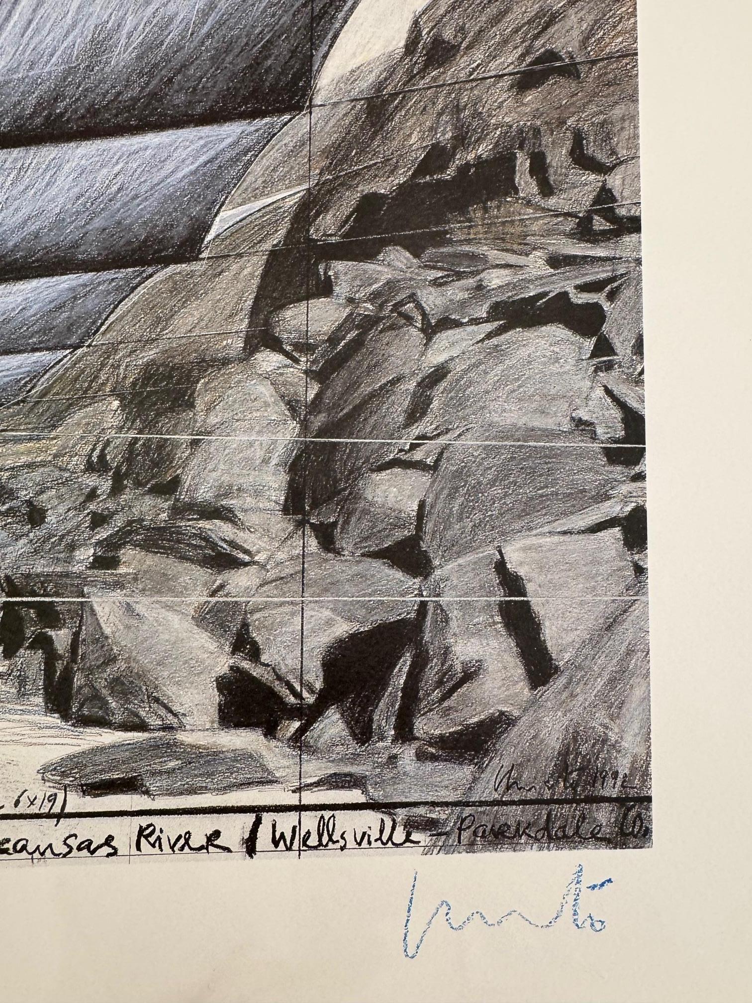 Sobre el río - arte moderno original de Christo Arkansas río desde abajo firmado en venta 7