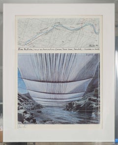 Over the River - original Christo modern art lithograph landscape Arkansas river