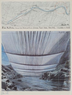 Over the River - original Christo modern art lithograph landscape Arkansas river