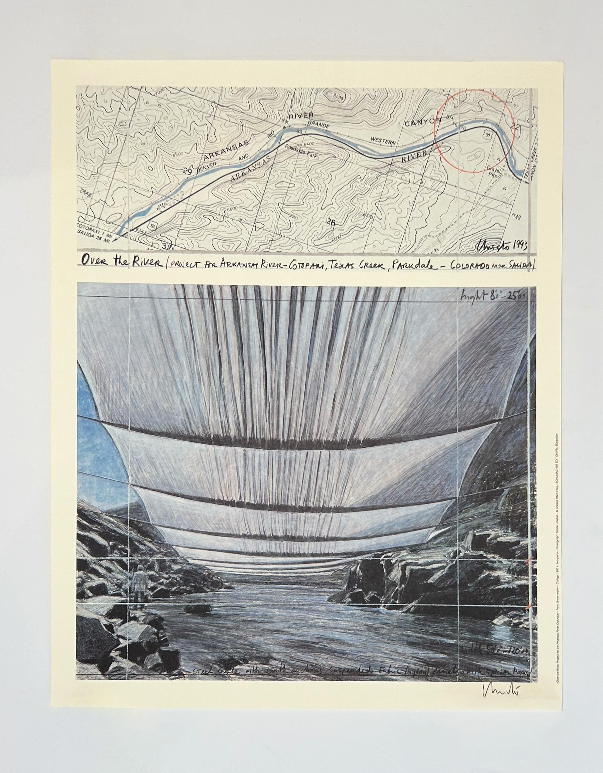 Sobre el río, Proyecto para el río Arkansas, Colorado, Desde abajo - Print de Christo