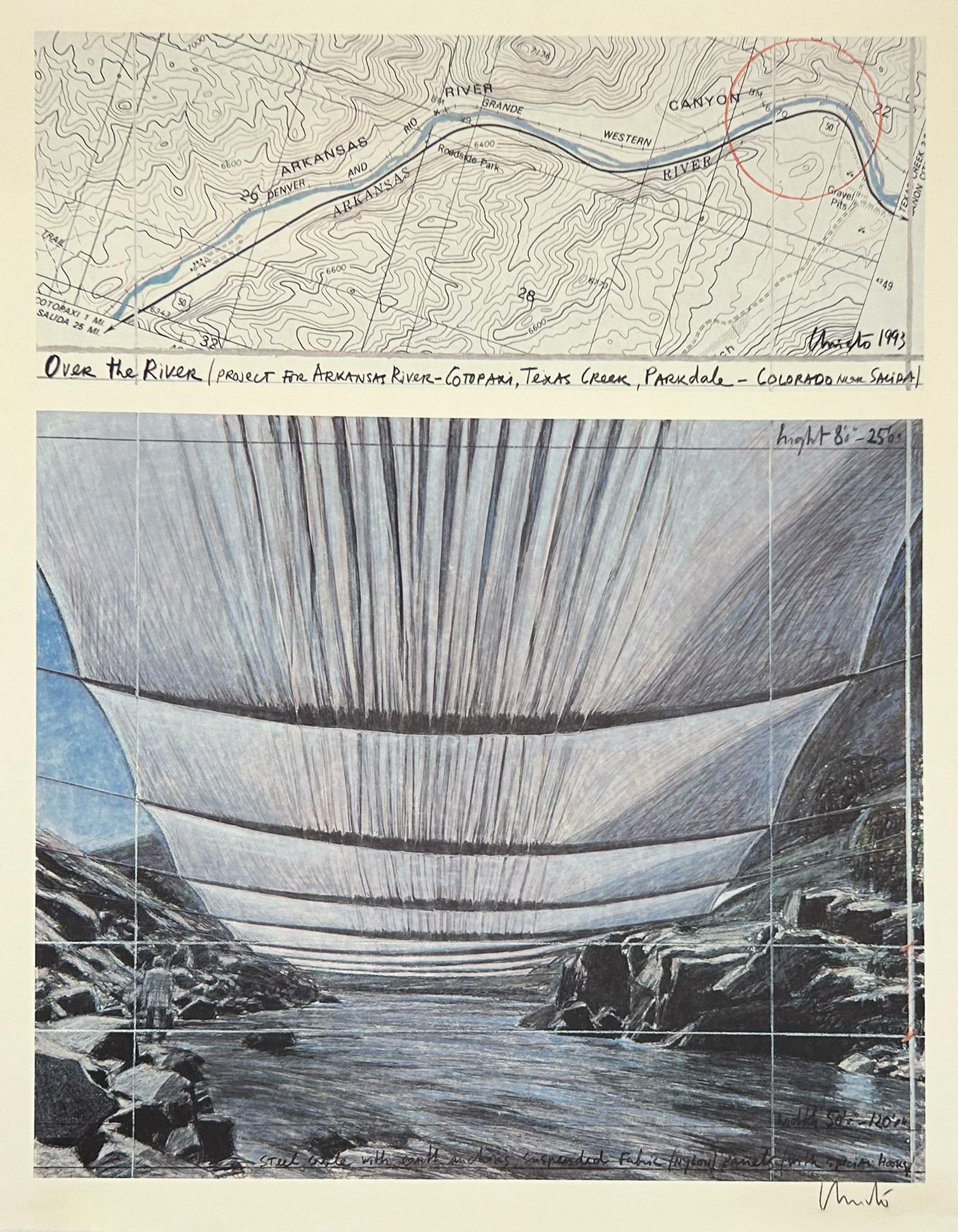 Print de Christo - Sobre el río, Proyecto para el río Arkansas, Colorado, Desde abajo