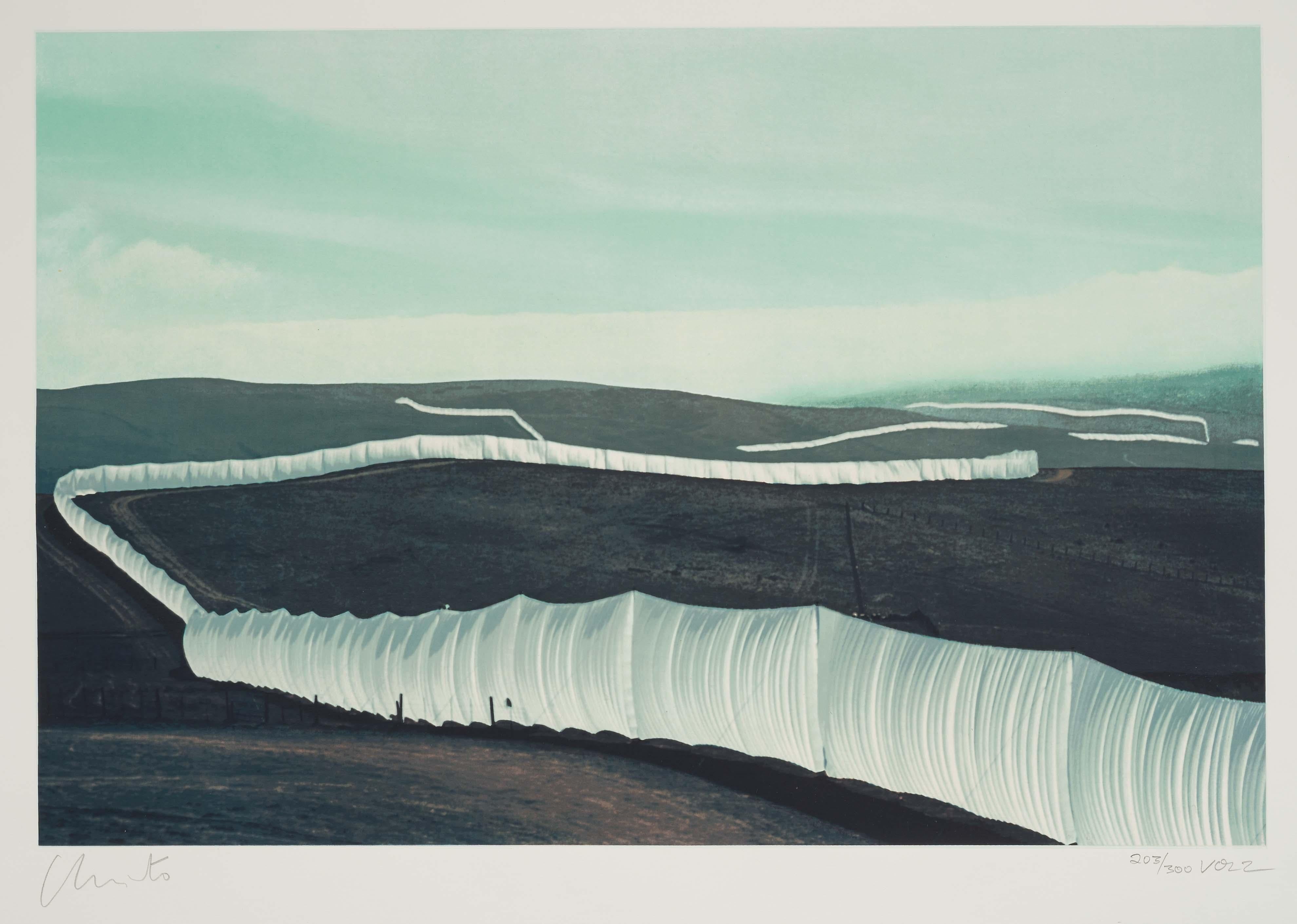 Running Fence -original Christo modern art lithograph landscape California fence 1