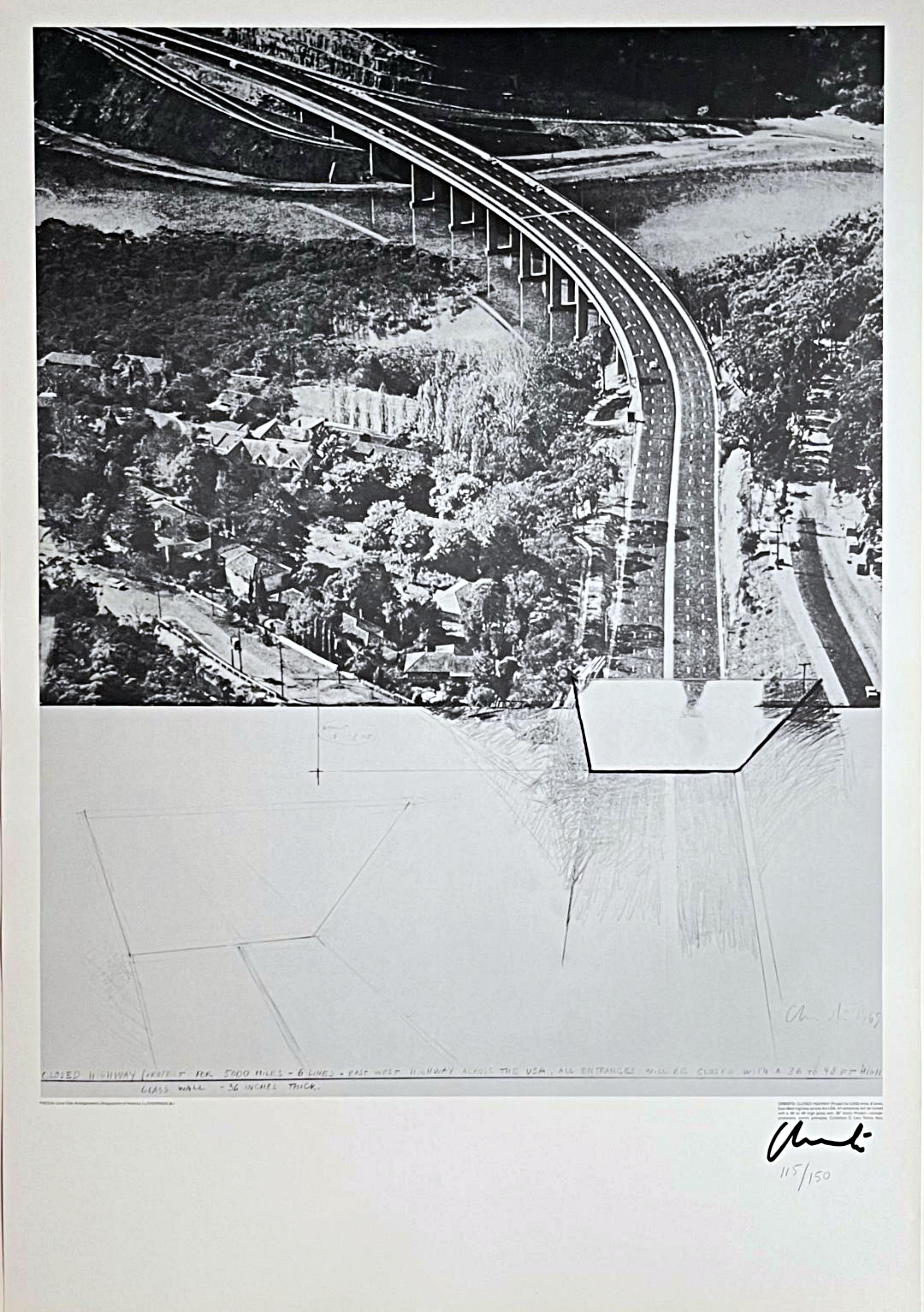 Christo Figurative Print - Signed and numbered lithograph for highway across America #115/150, Schelmann 51