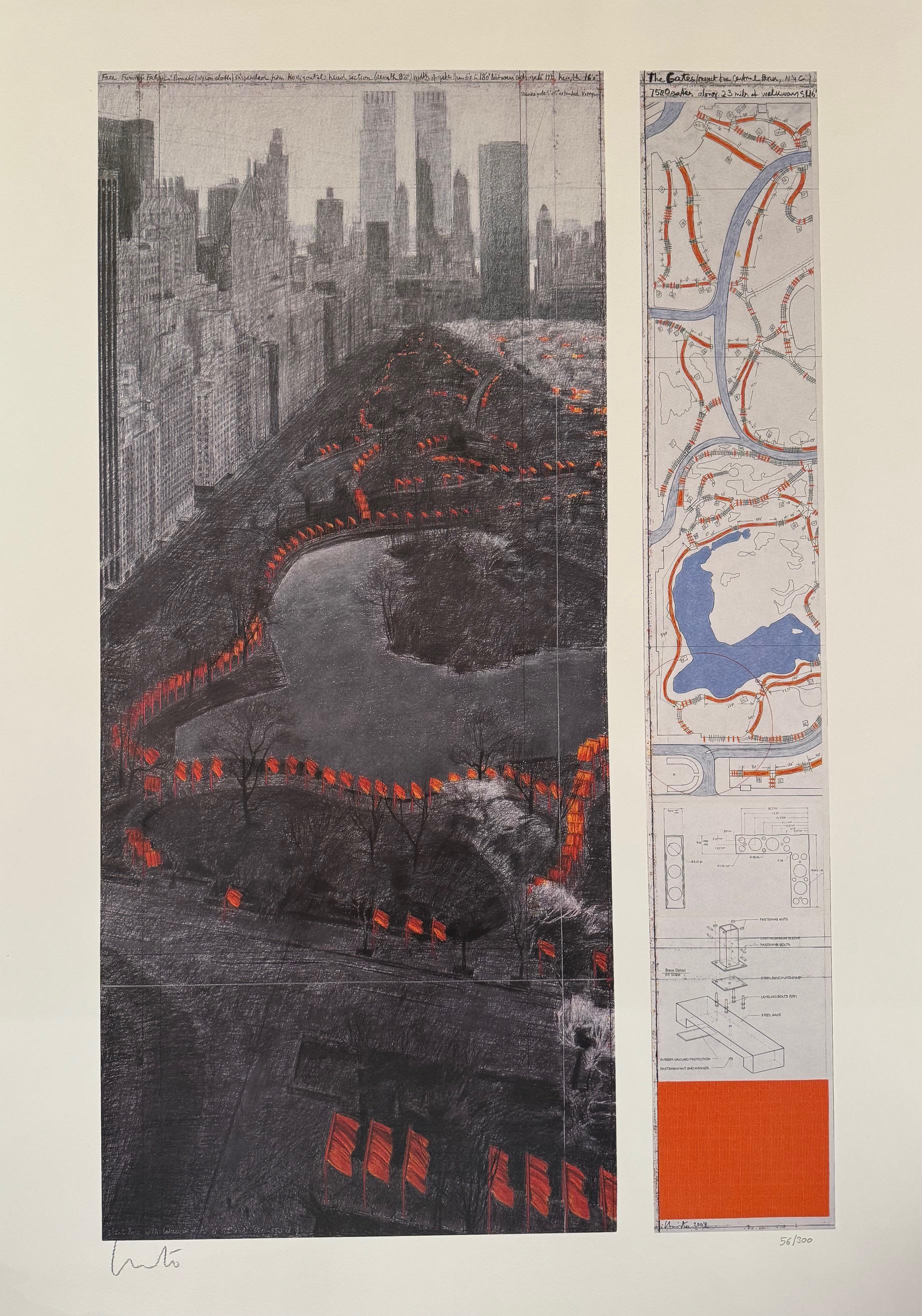 The Gates - litografia originale d'arte moderna di Christo New York Central Park