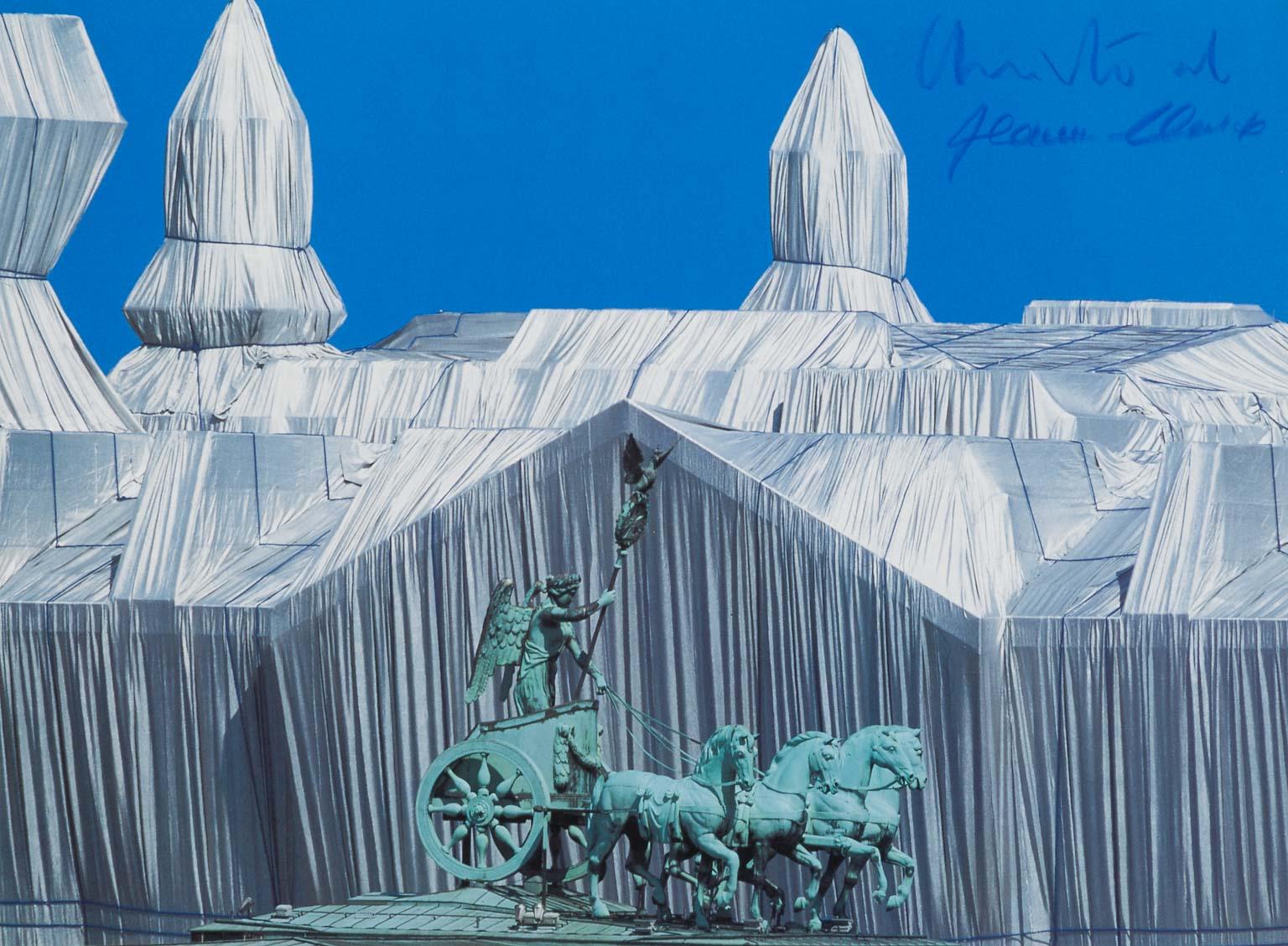 Wrapped Reichstag with Quadriga - modern lithograph by Christo building Berlin
