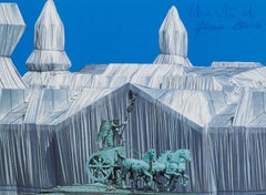 Reichstag mit Umrandung von Quadriga – moderne Lithographie des Berliner Gebäudes Christo