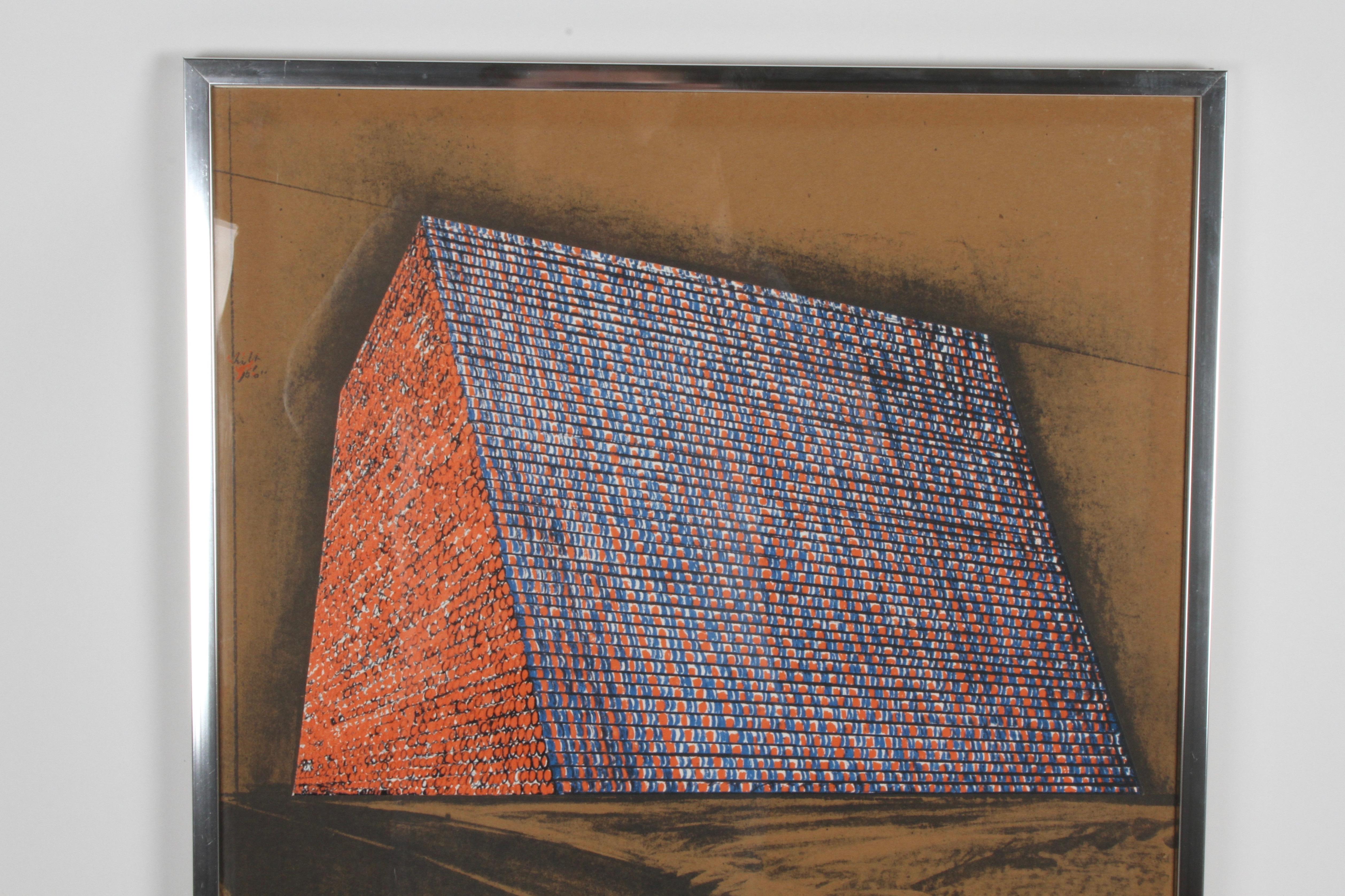 Christo (1935-2020) Bulgarian. The TEXAS MASTABA, PROJECT FOR 500,000 STACKED OIL DRUMS (S. 85), 1976, color lithograph & screenprint collage on 1/8” brown board, signed and numbered 45/200 in pencil, printed by Styria Studios New York, published by