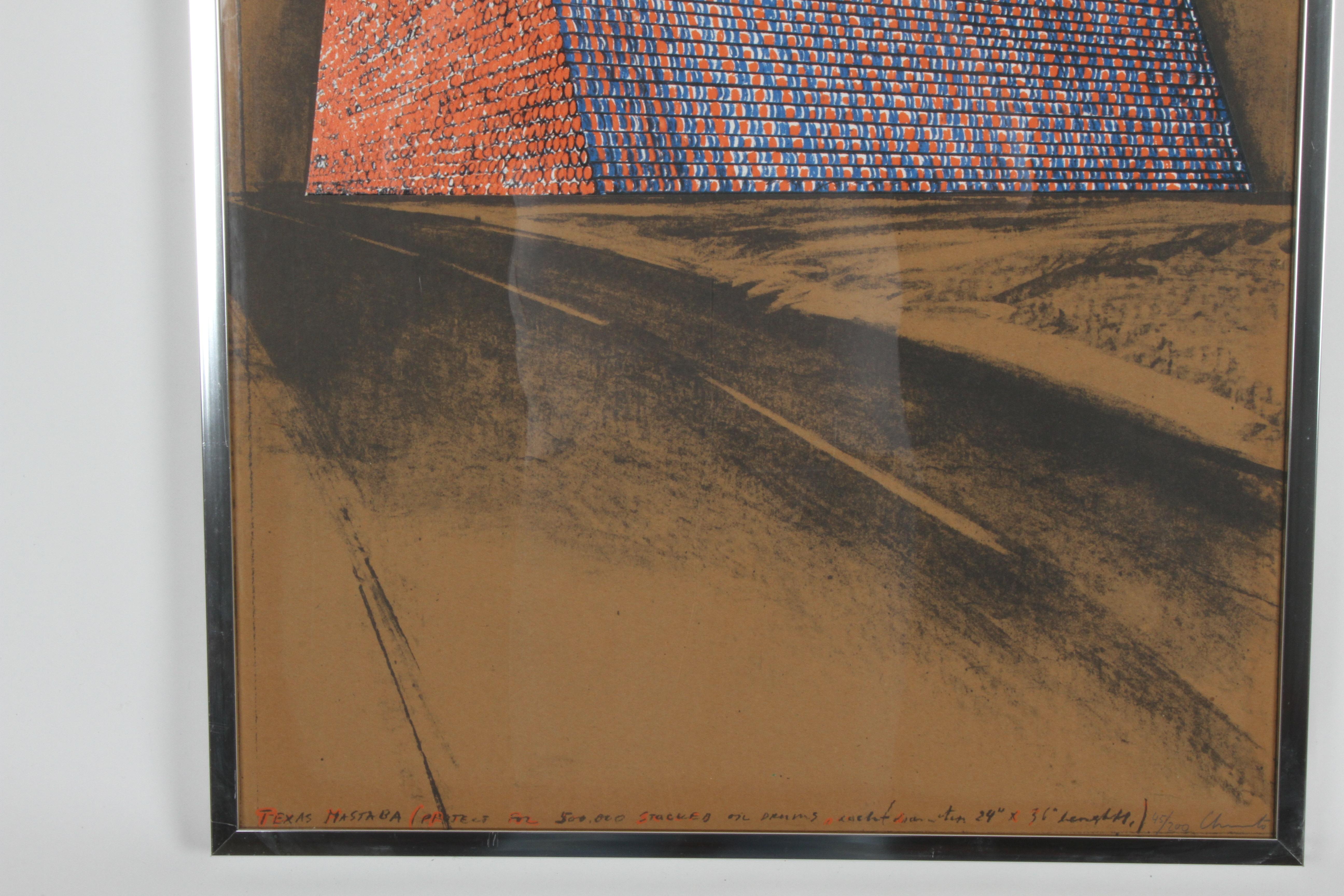 American Christo, Texas Mastra Project for 500, 000 Stacked Oil Drums, Signed Lithograph For Sale
