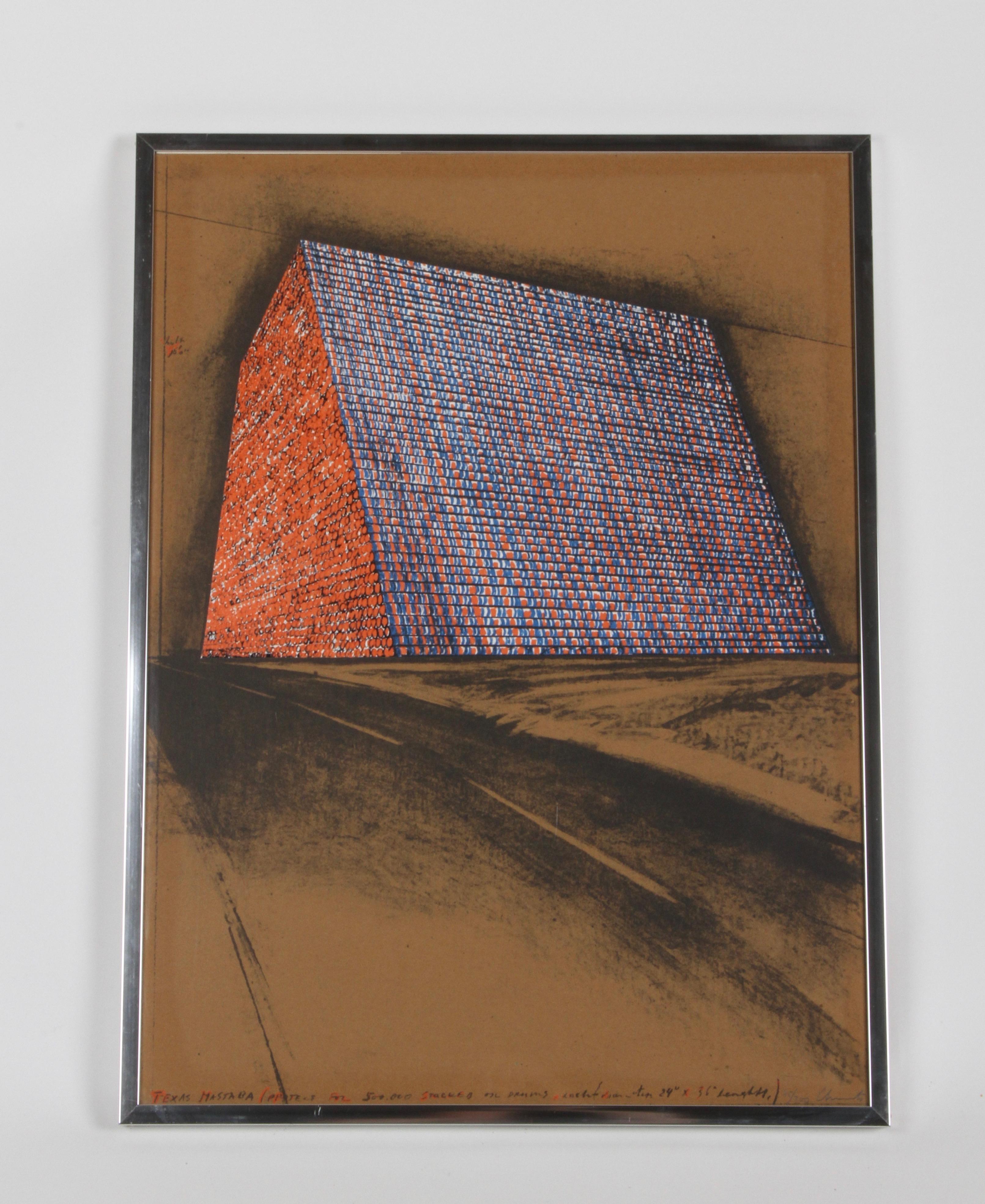 Late 20th Century Christo, Texas Mastra Project for 500, 000 Stacked Oil Drums, Signed Lithograph For Sale